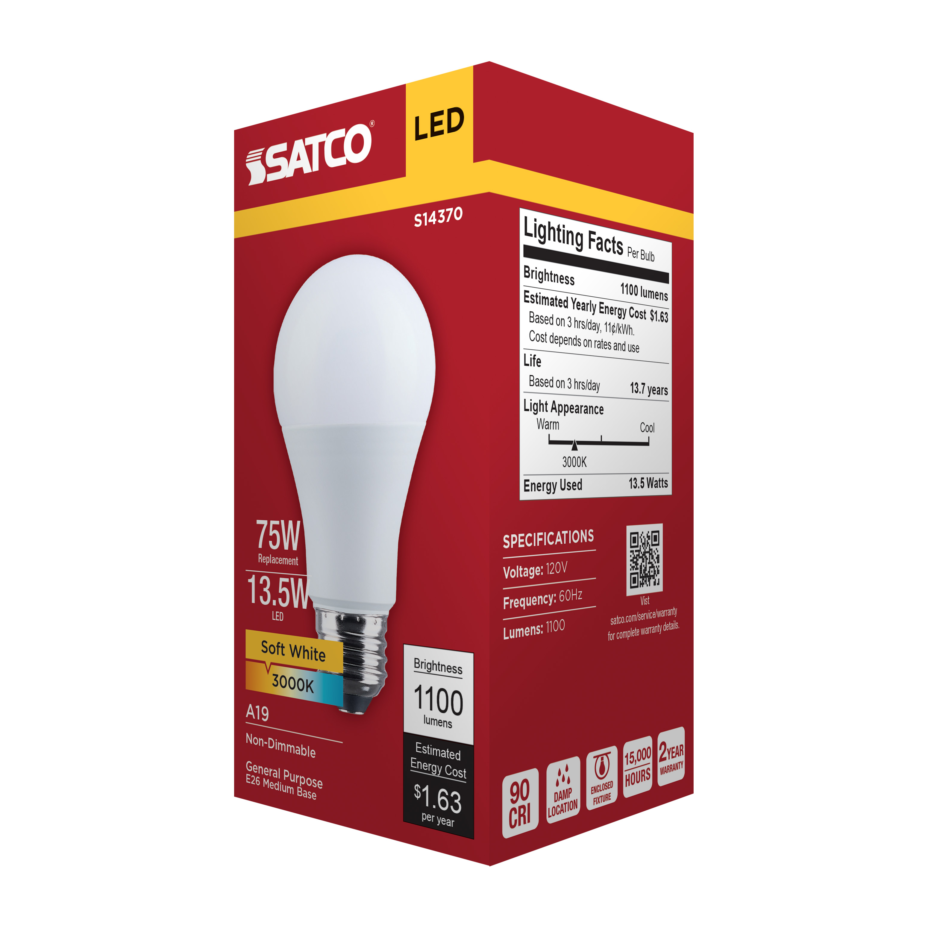13.5A19L/930/E26/P/ND/1PK - S14370