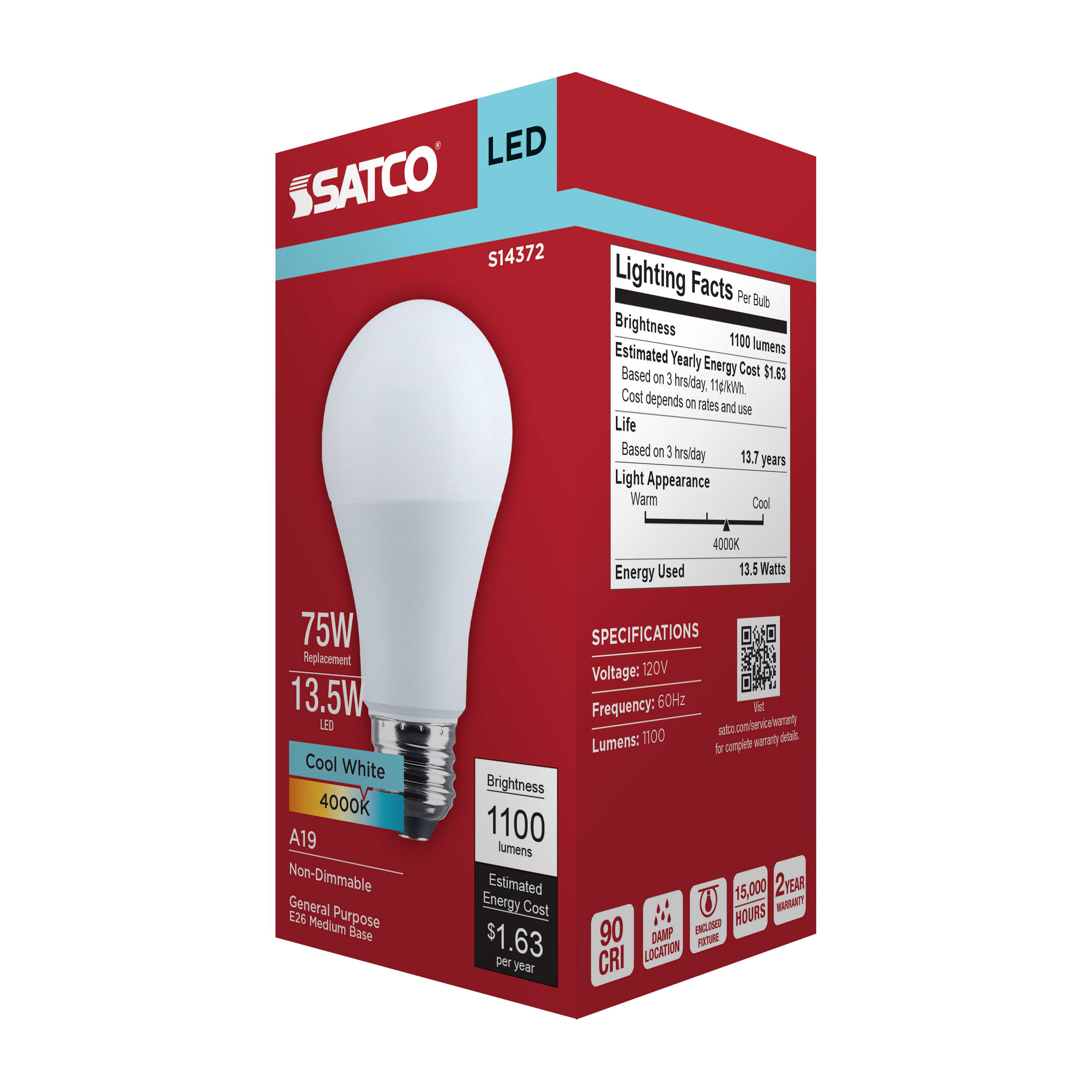 13.5A19L/940/E26/P/ND/1PK - S14372