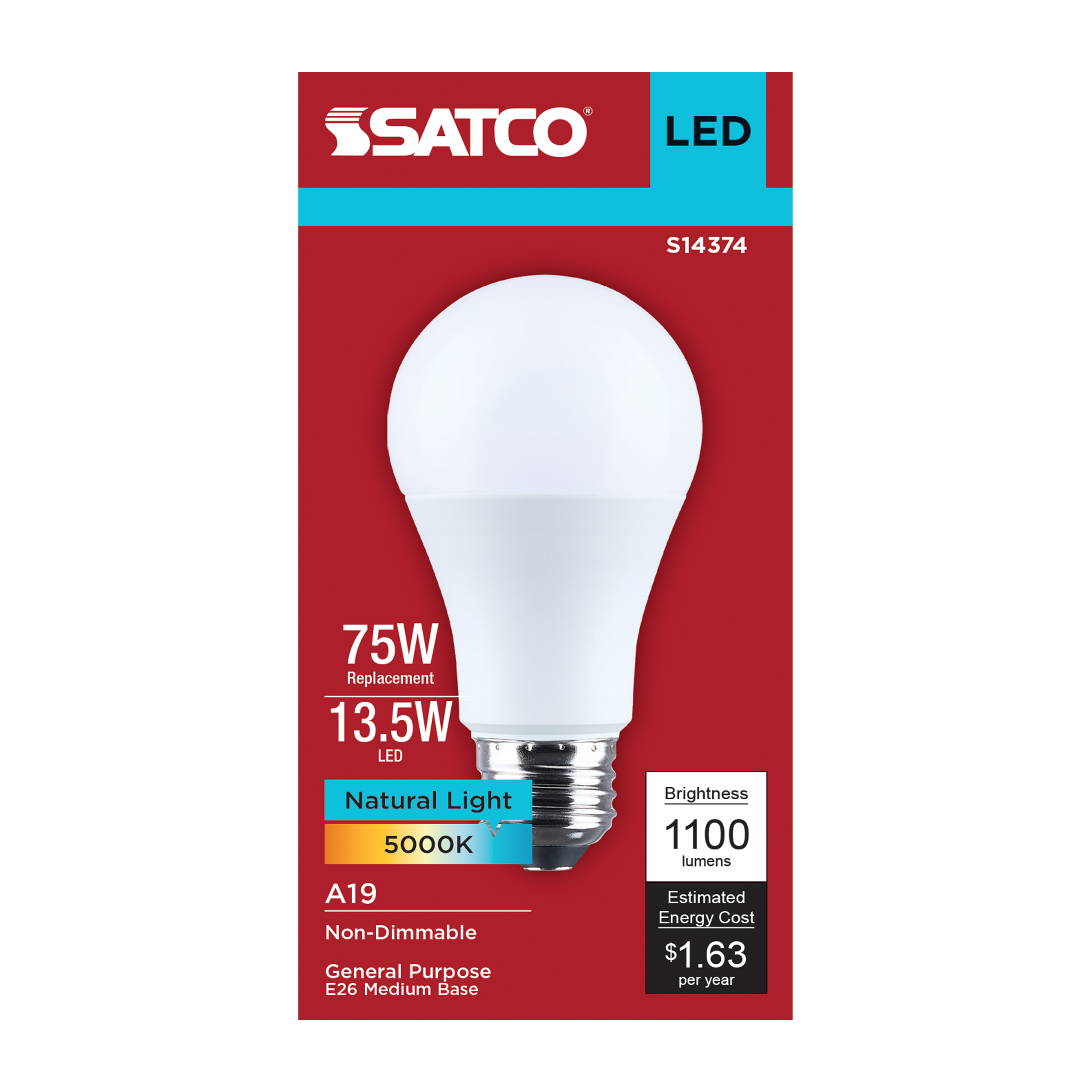 13.5A19L/950/E26/P/ND/1PK - S14374