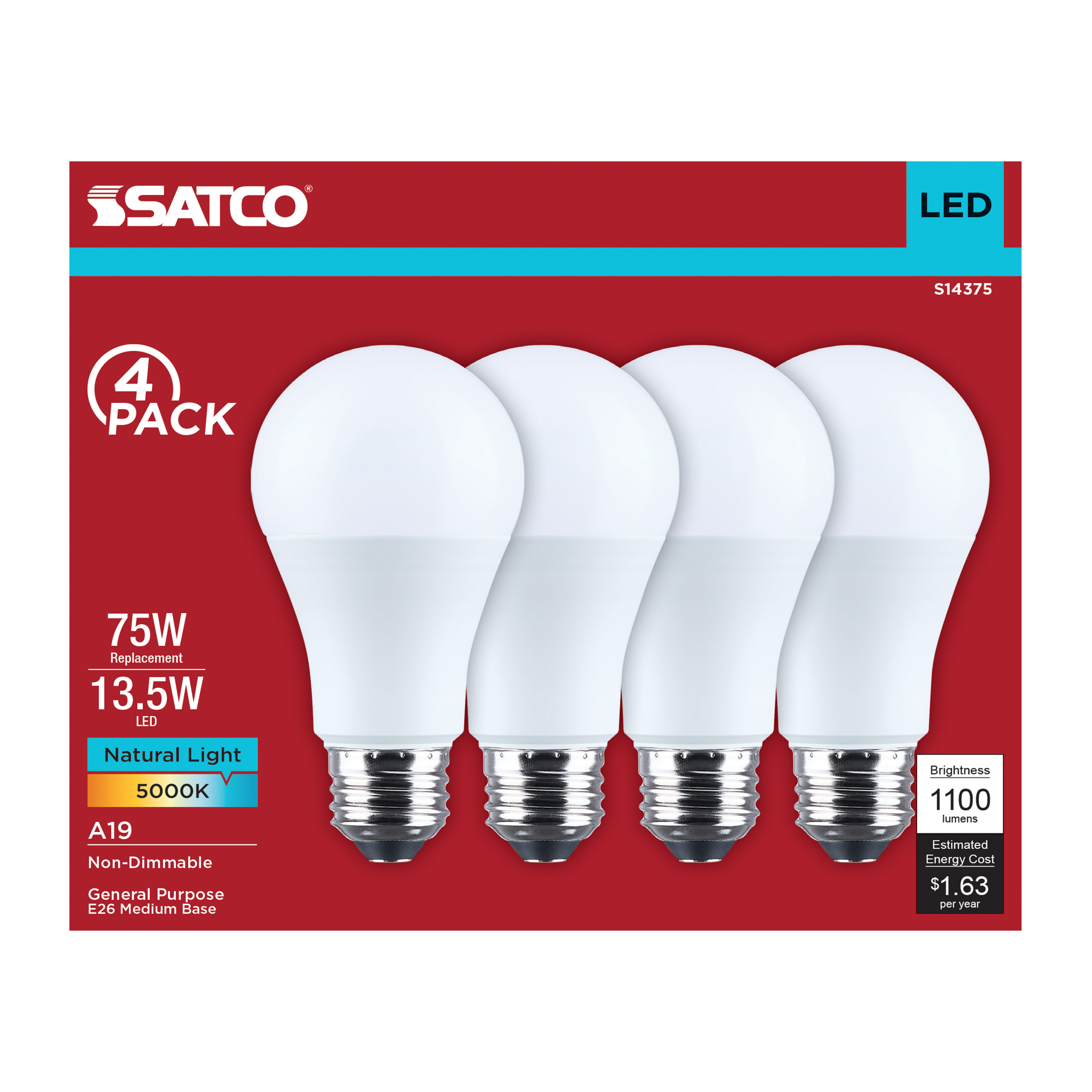 13.5A19L/950/E26/P/ND/4PK - S14375