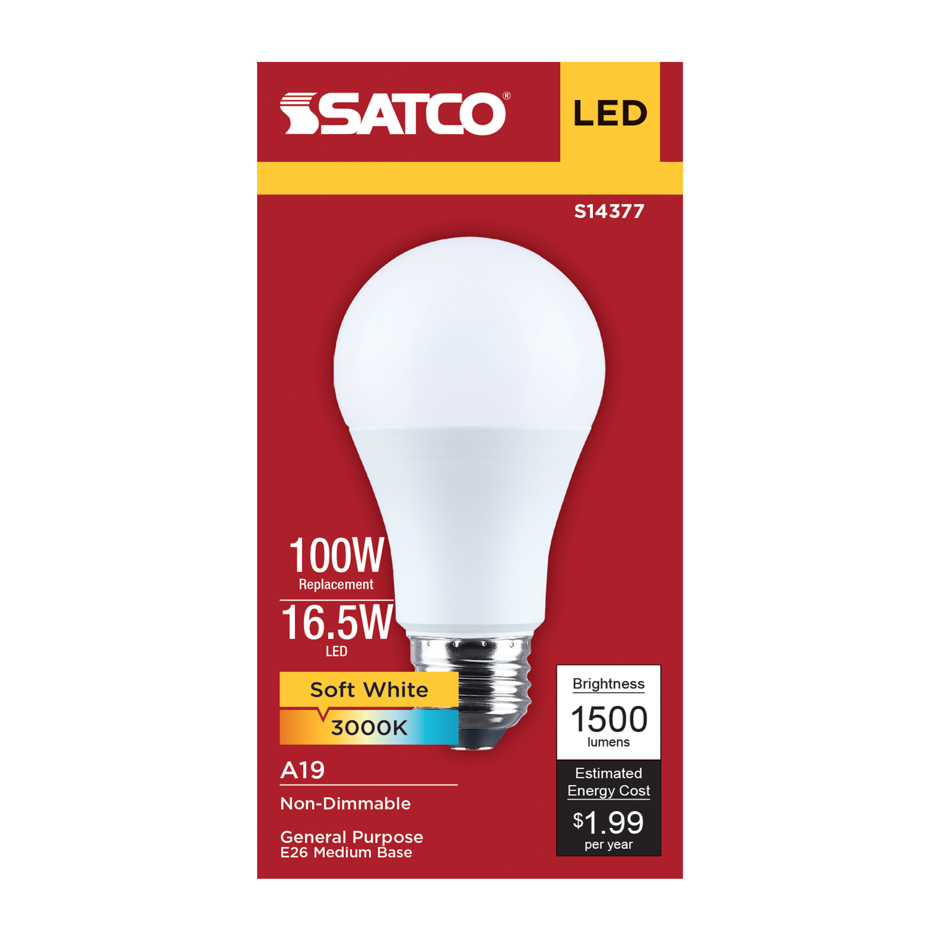 16.5A19L/930/E26/P/ND/1PK - S14377