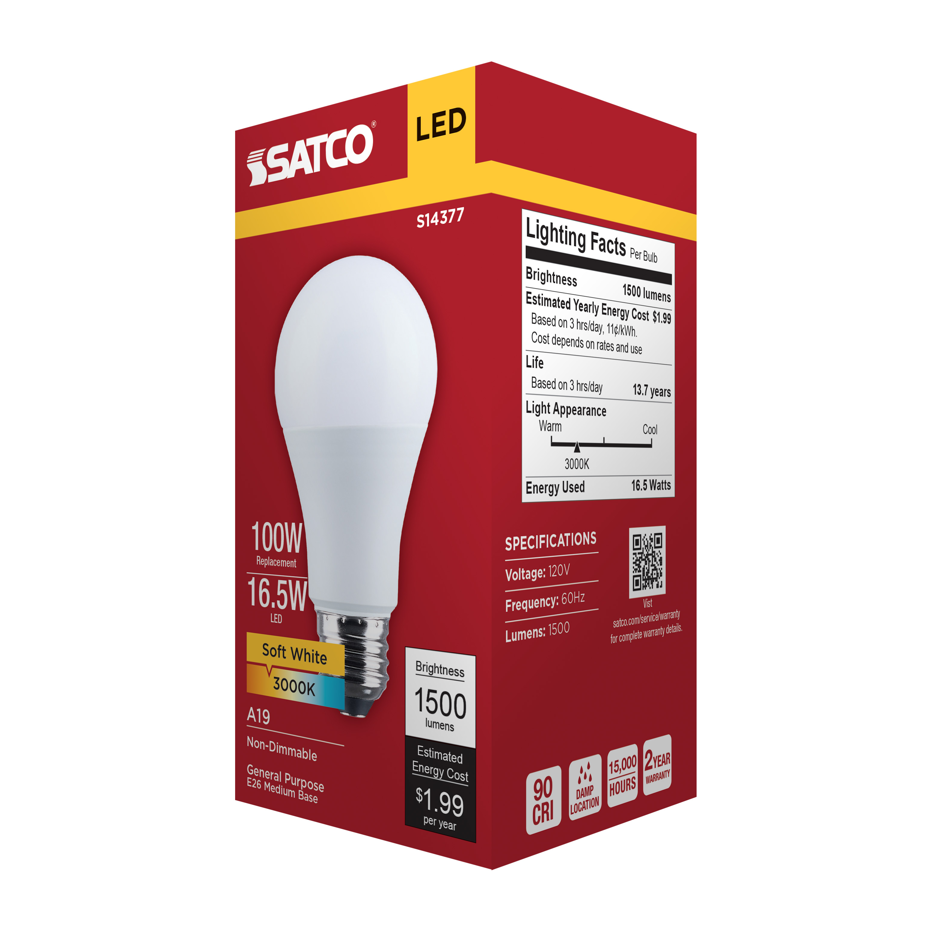 16.5A19L/930/E26/P/ND/1PK - S14377