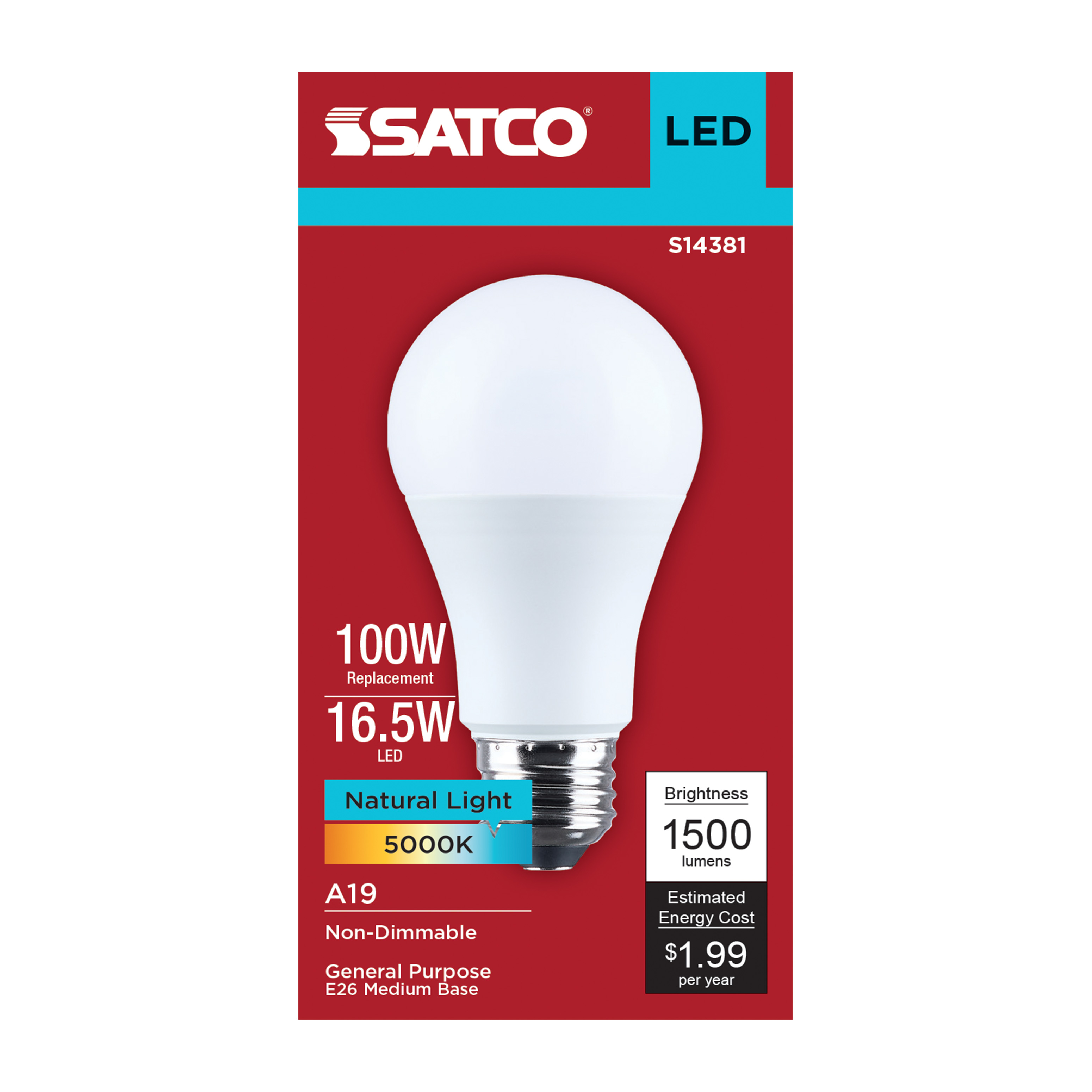 16.5A19L/950/E26/P/ND/1PK - S14381