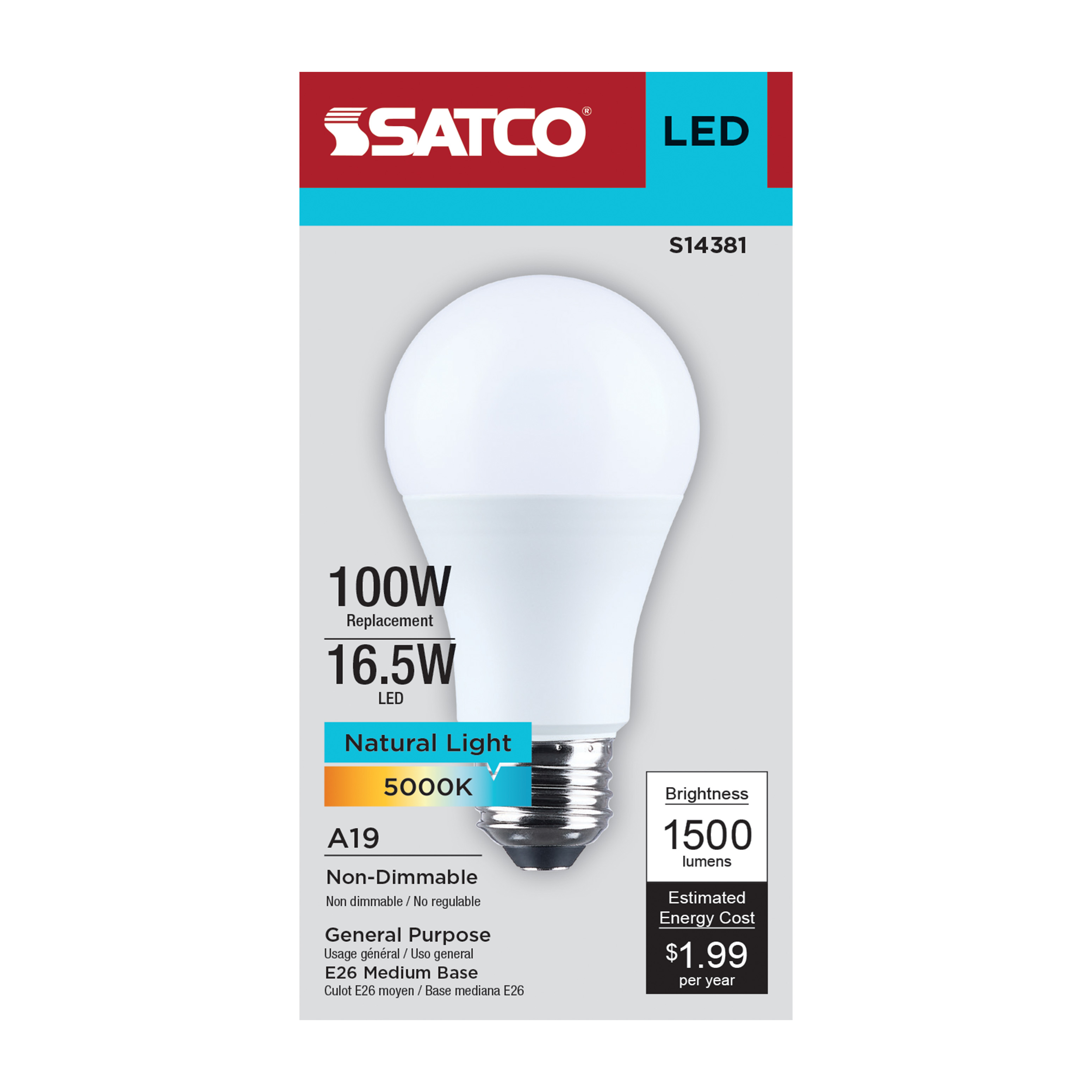 16.5A19L/950/E26/P/ND/1PK - S14381