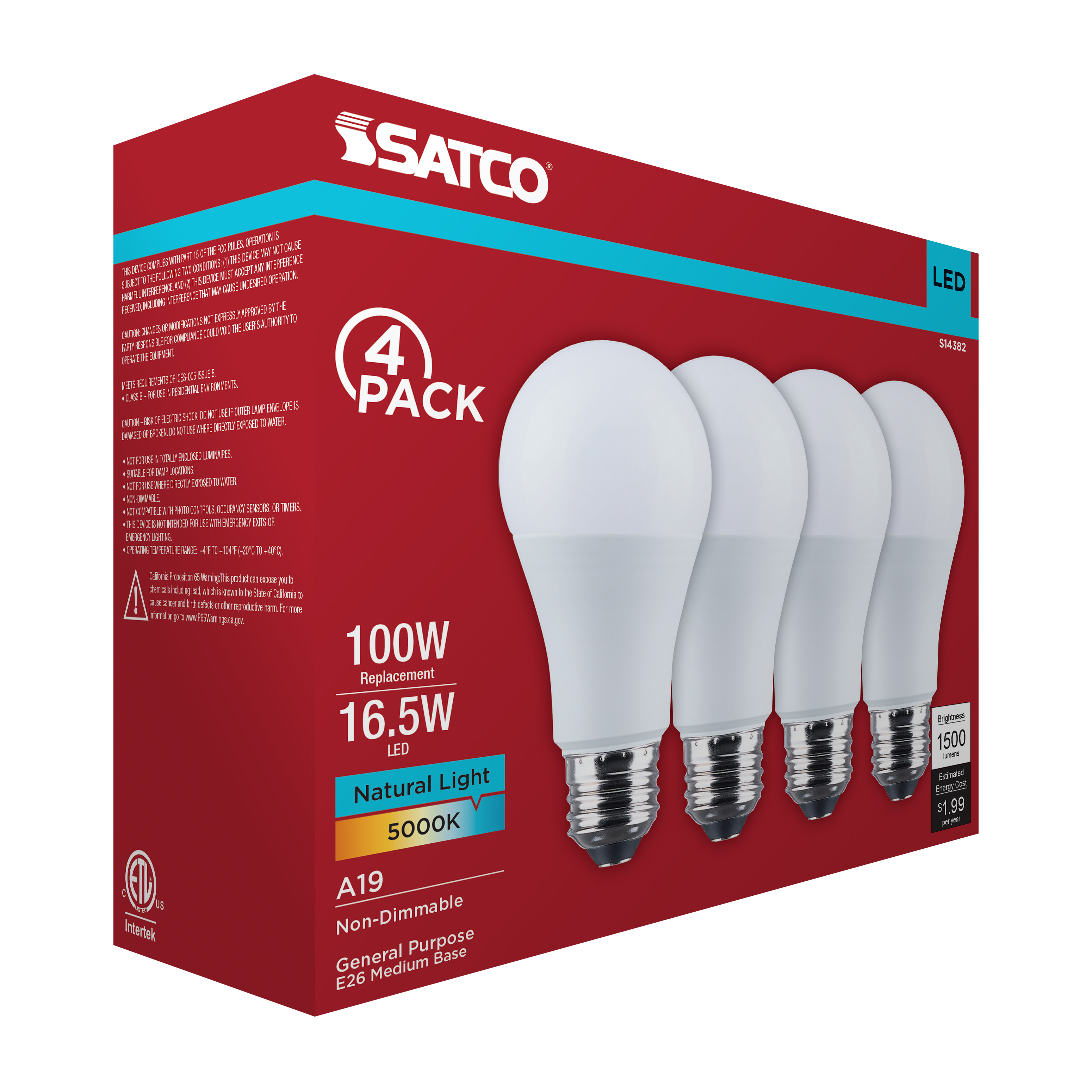 16.5A19L/950/E26/P/ND/4PK - S14382