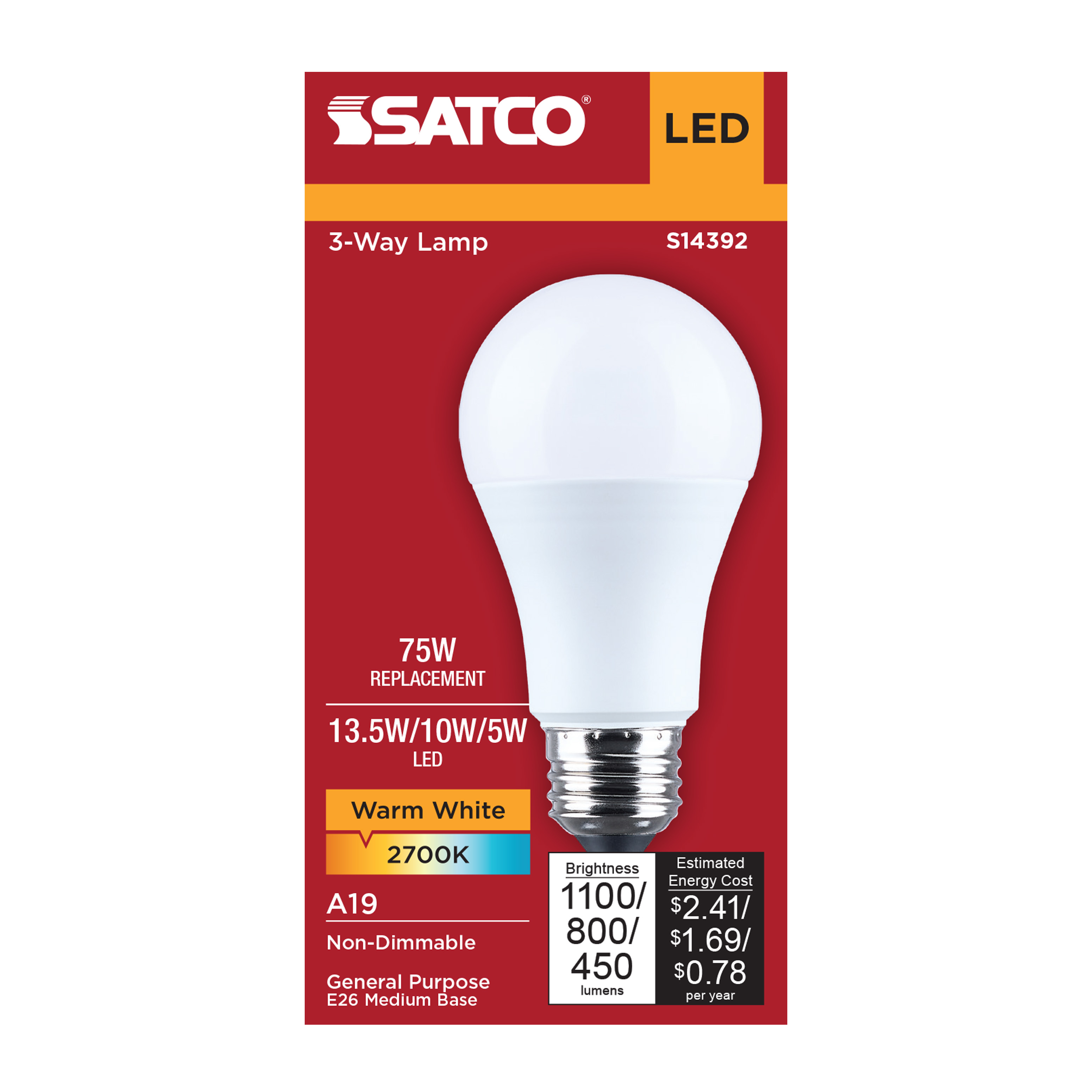 13.5SA19/827/E26D/P/ND/3WY/1PK - S14392