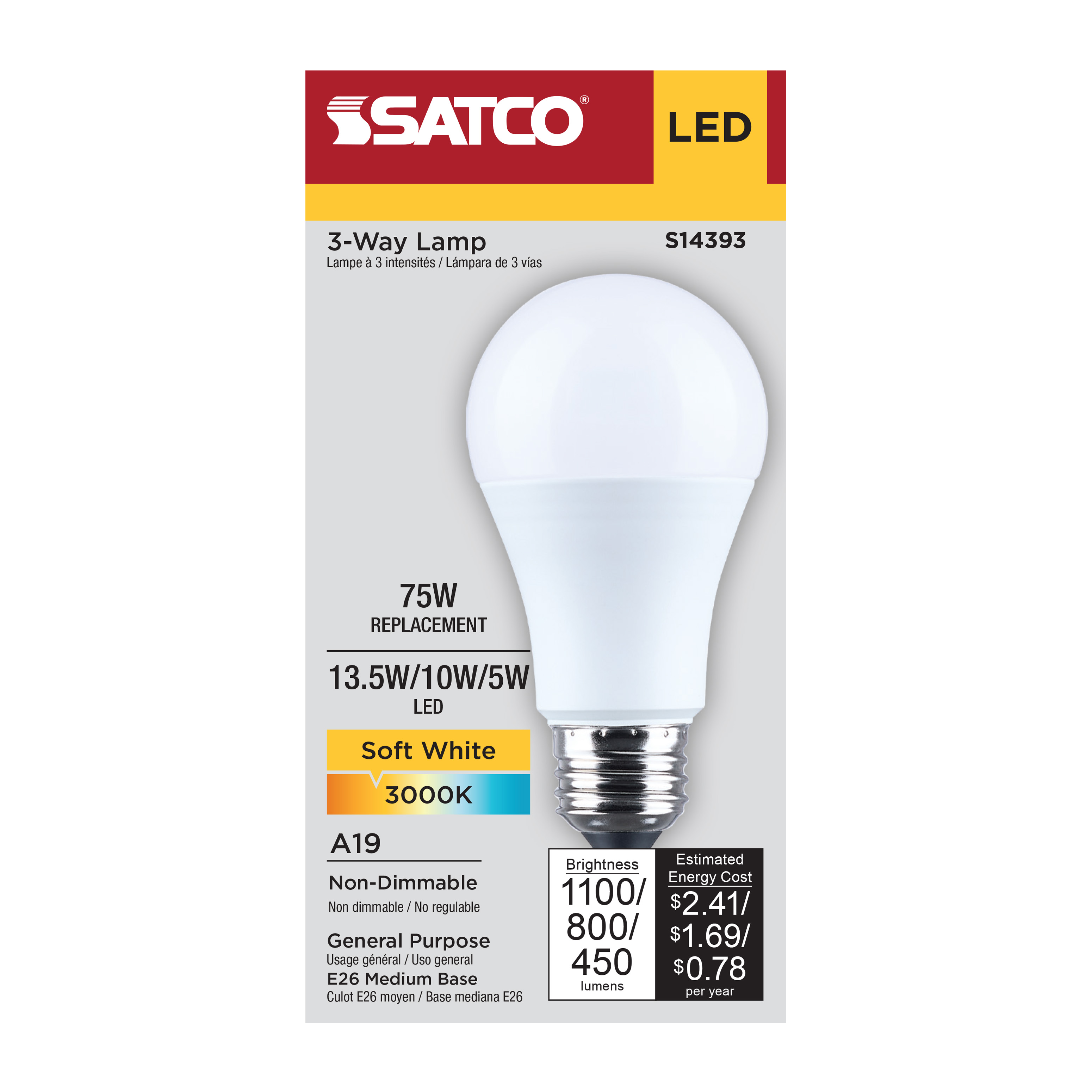 13.5SA19/830/E26D/P/ND/3WY/1PK - S14393