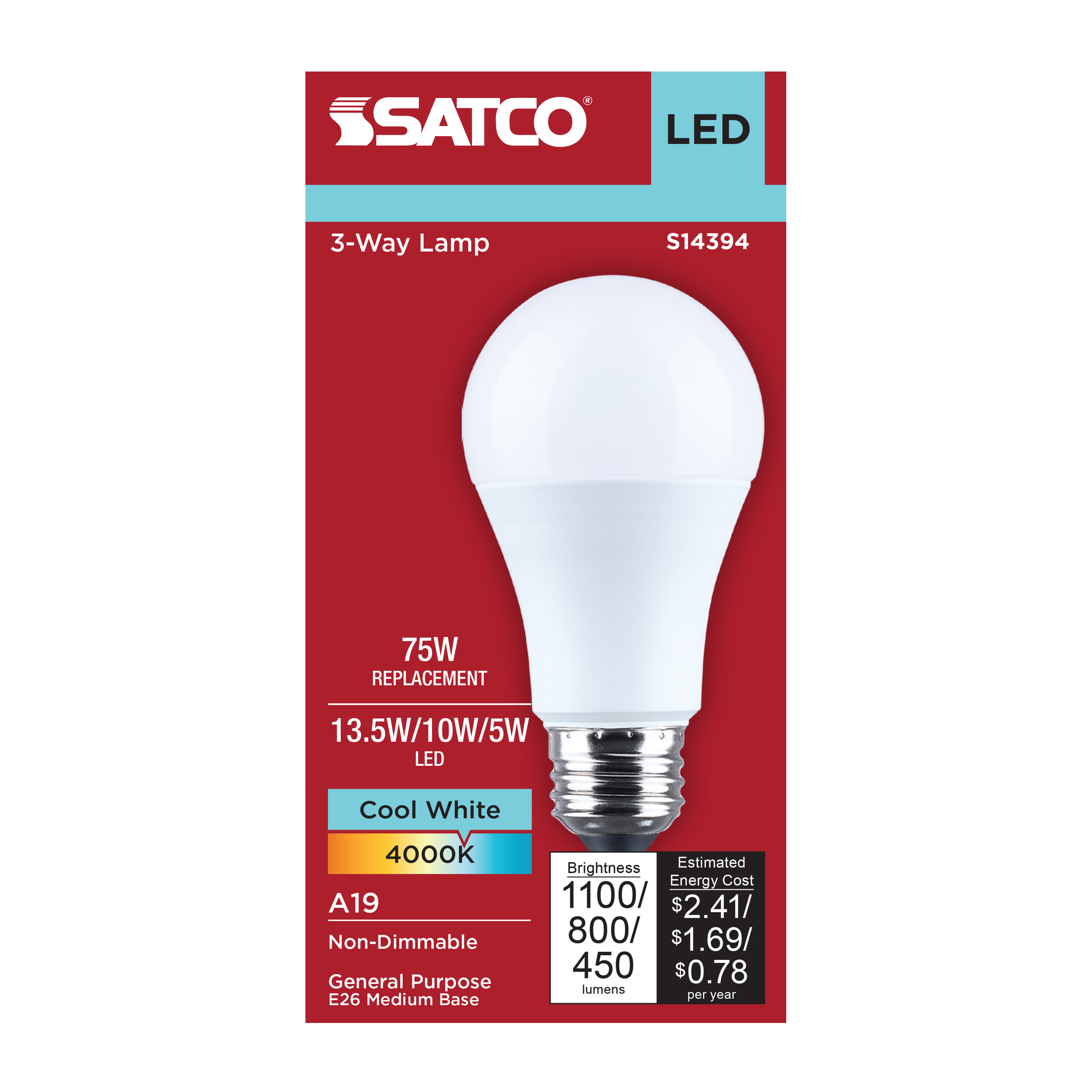 13.5SA19/840/E26D/P/ND/3WY/1PK - S14394