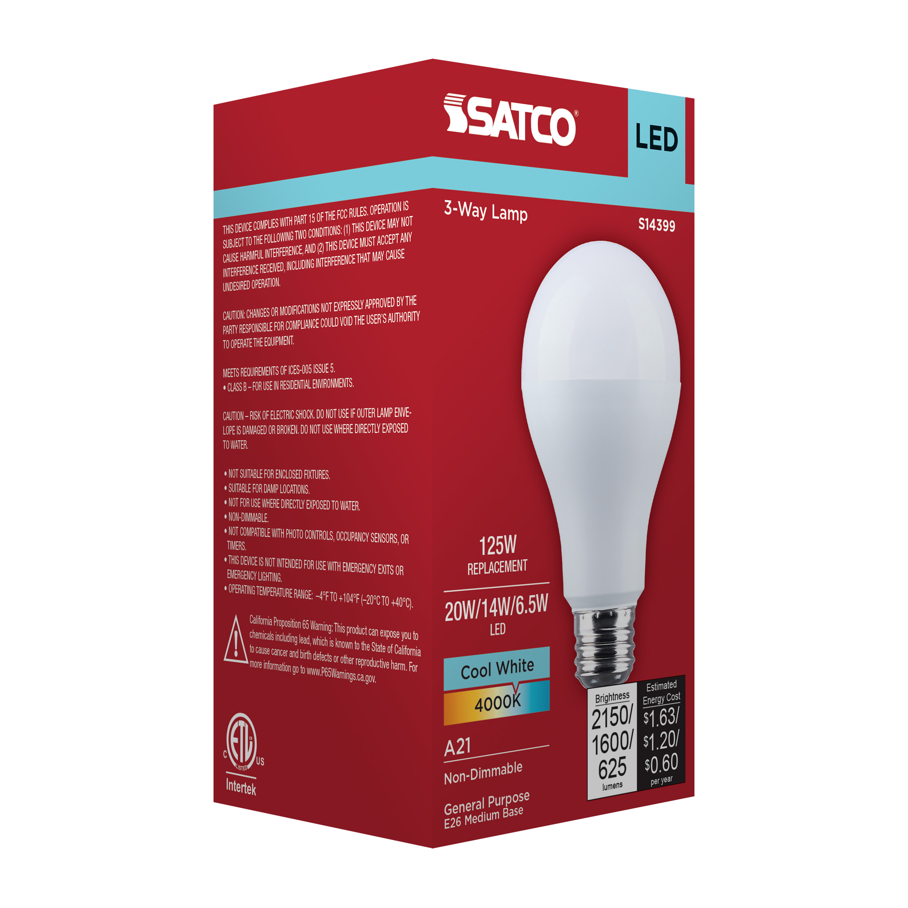 20A21/840/E26D/P/ND/3WAY/1PK - S14399