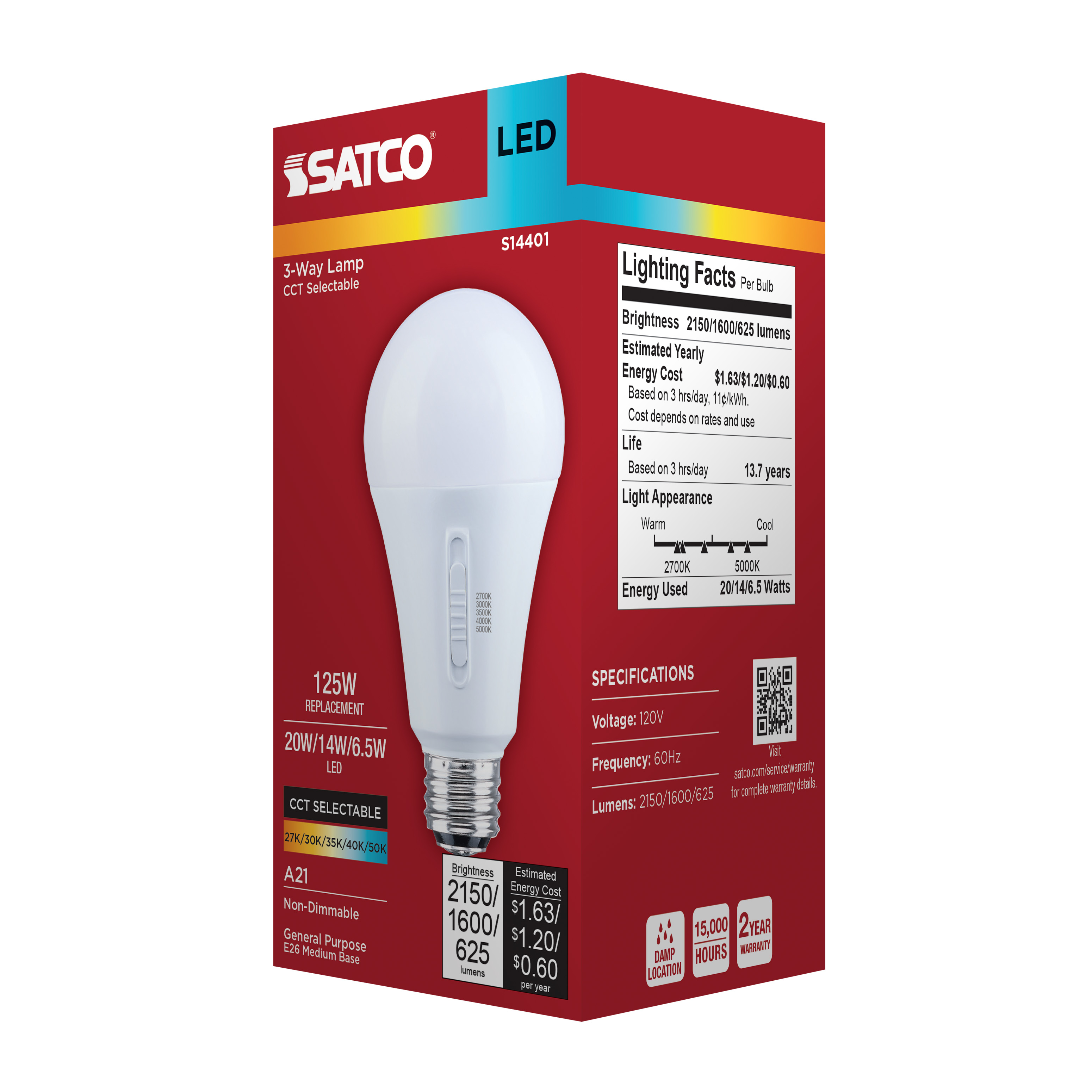 20A21/8CCT5/E26D/P/ND/3WAY/1PK - S14401