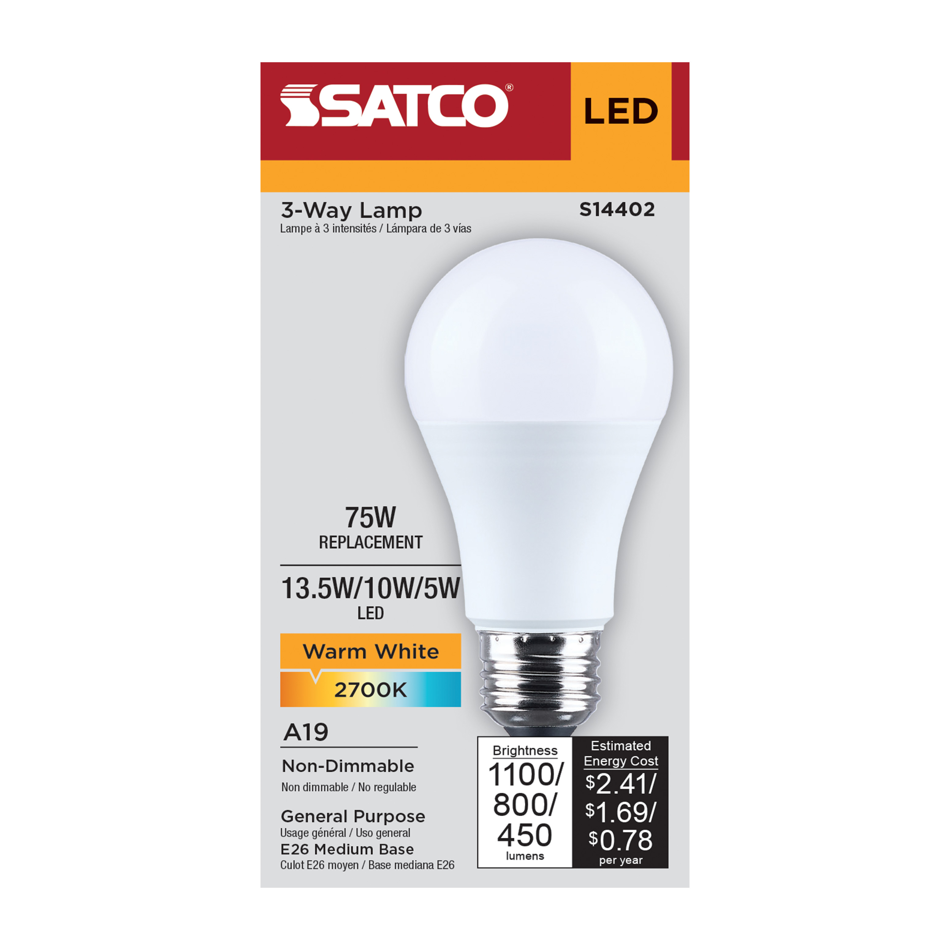 13.5SA19/927/E26D/P/ND/3WY/1PK - S14402
