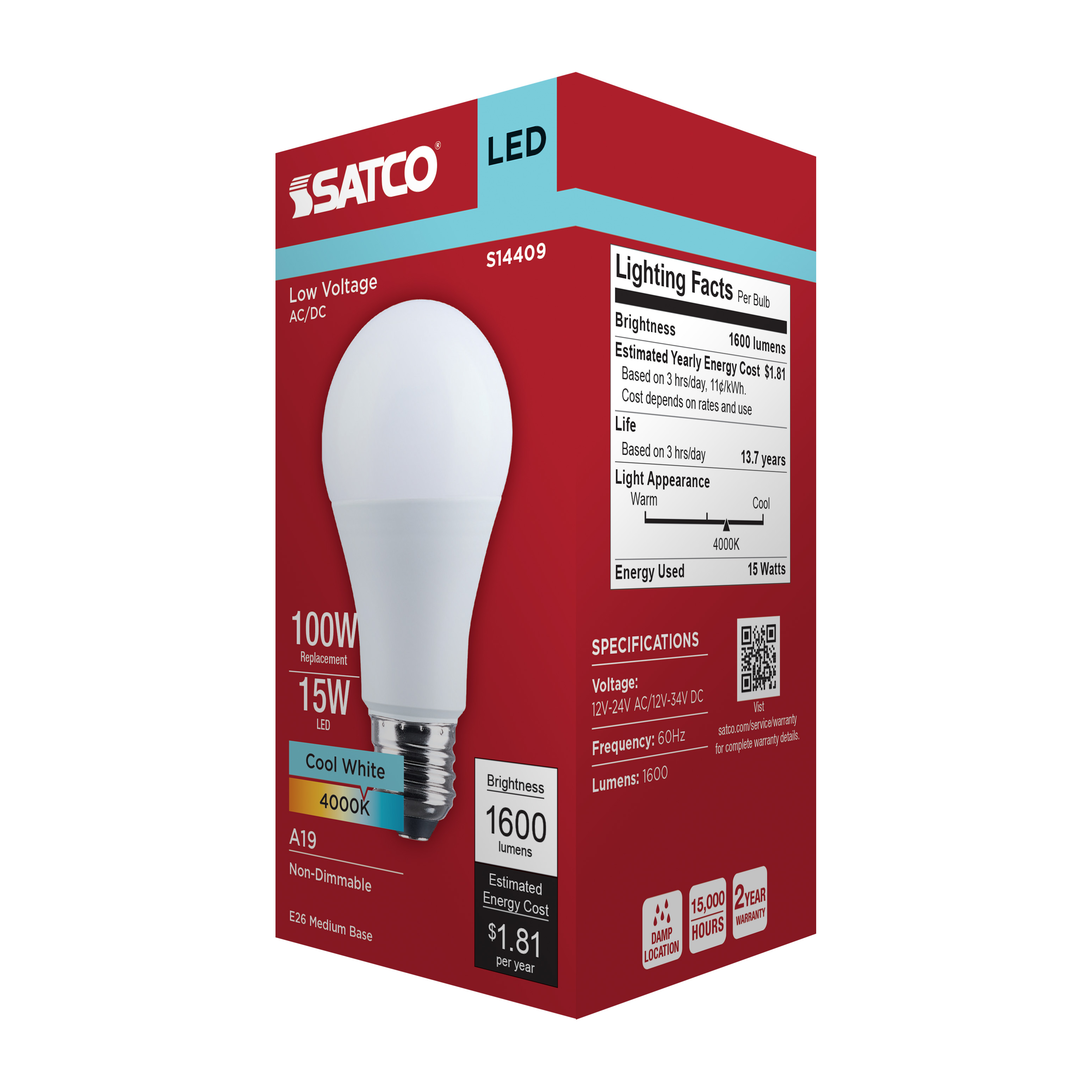 15A19L/840/E26/P/ND12-34V/1PK - S14409