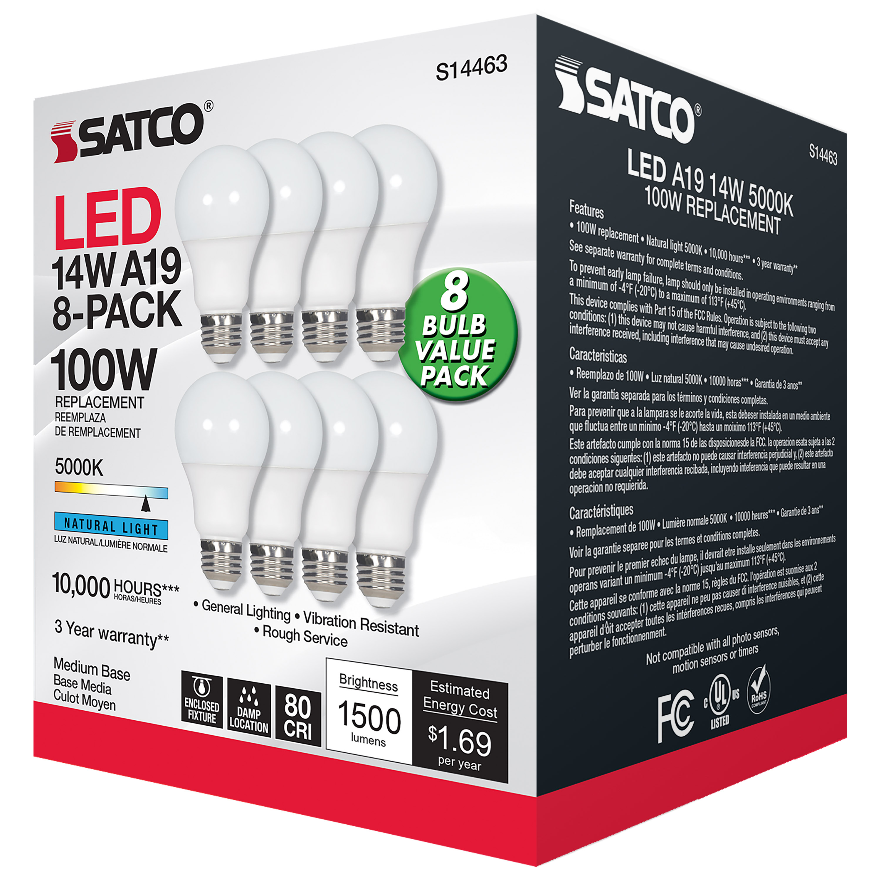 14A19/LED/850/ND/120V/8PK - S14463