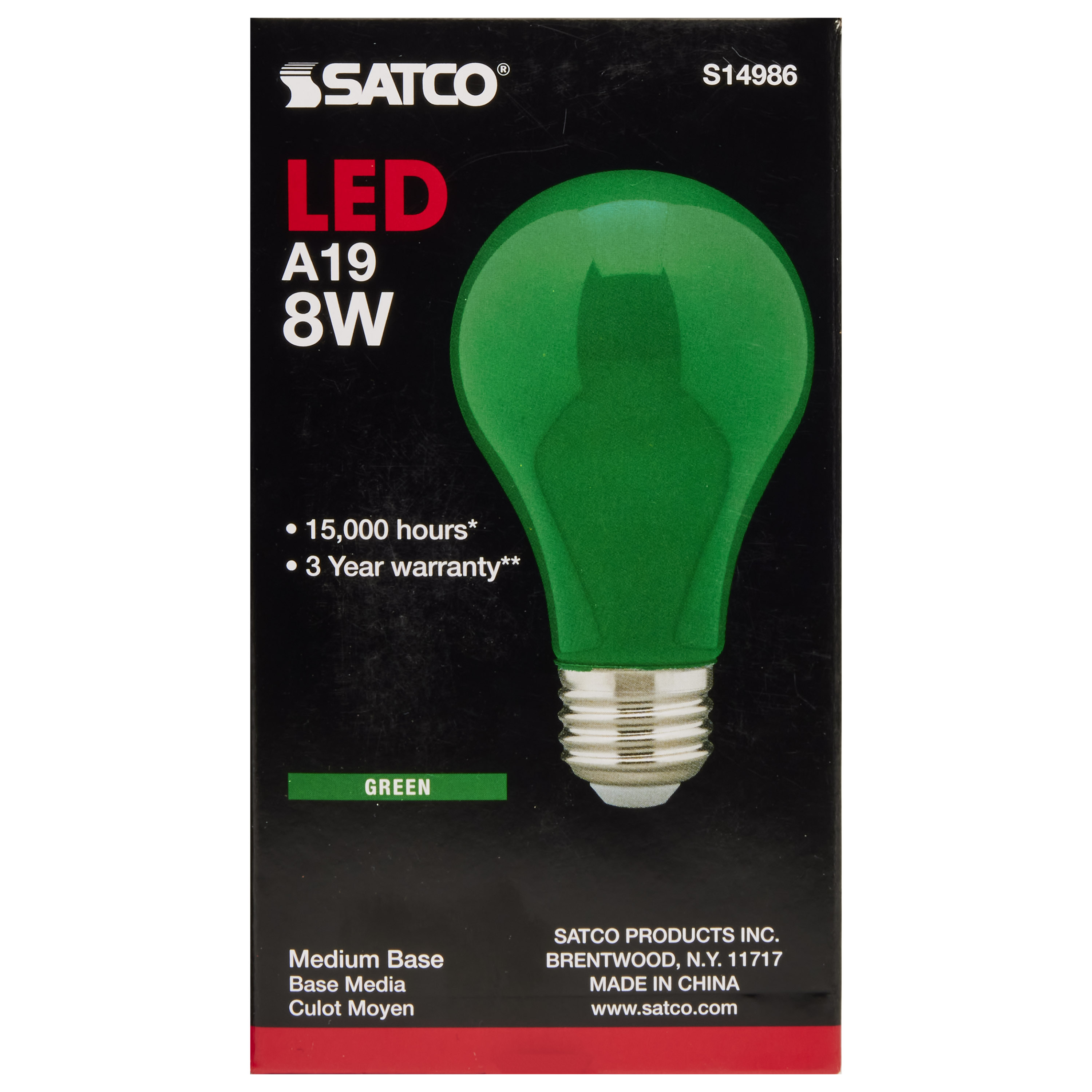 8A19/GREEN/LED/E26/120V - S14986