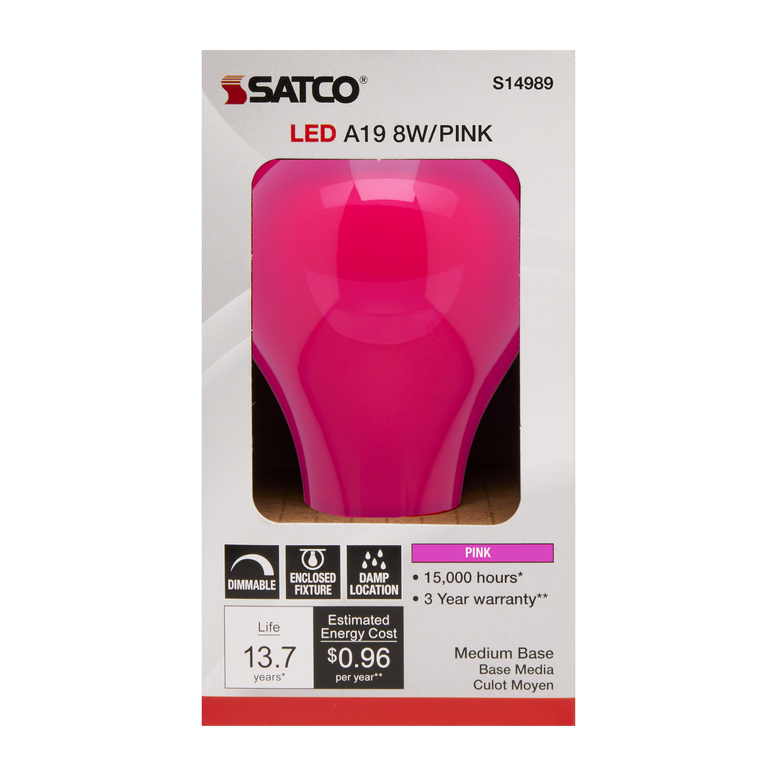 8A19/PINK/LED/E26/120V - S14989
