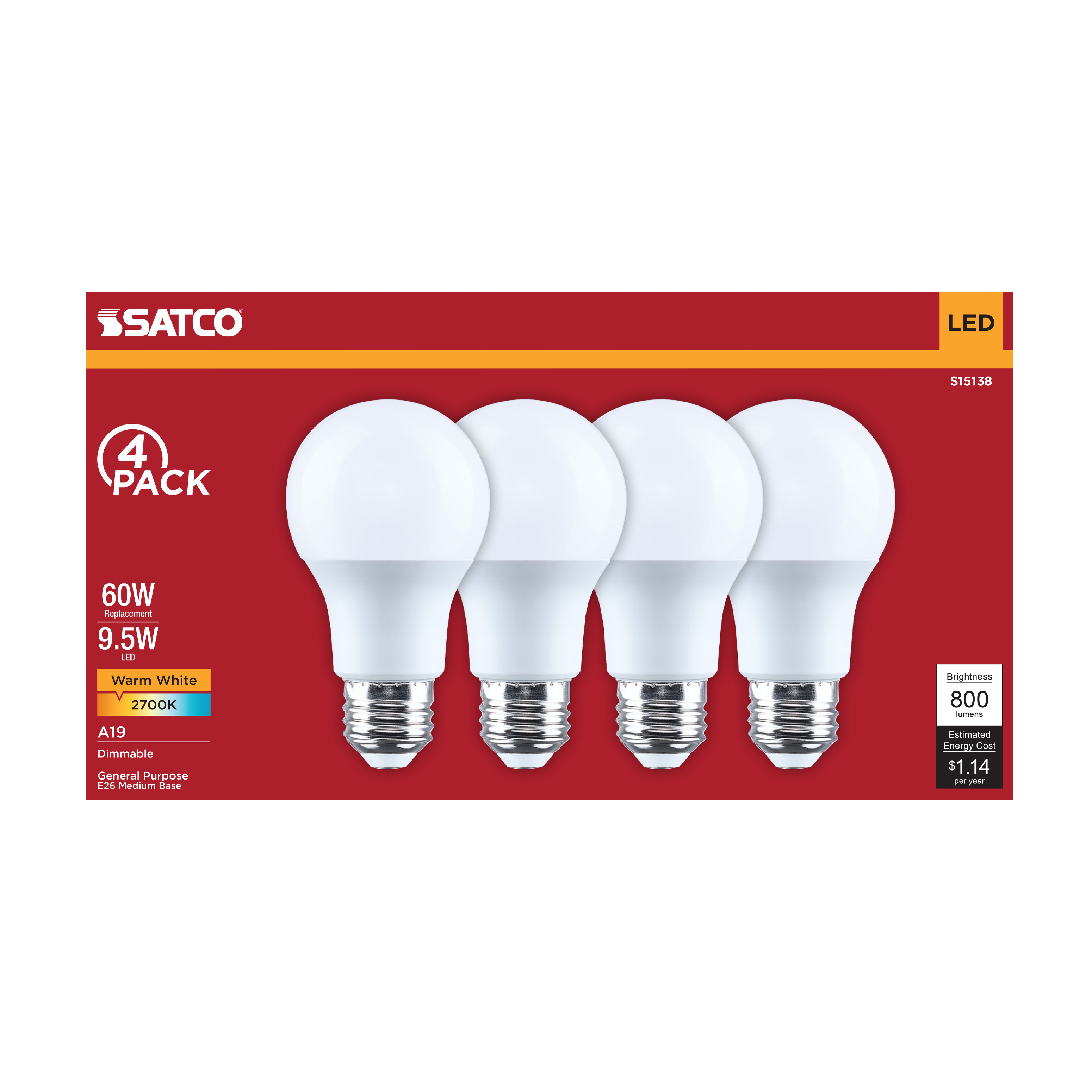 9.5A19L/827/E26/P/D/4PK - S15138