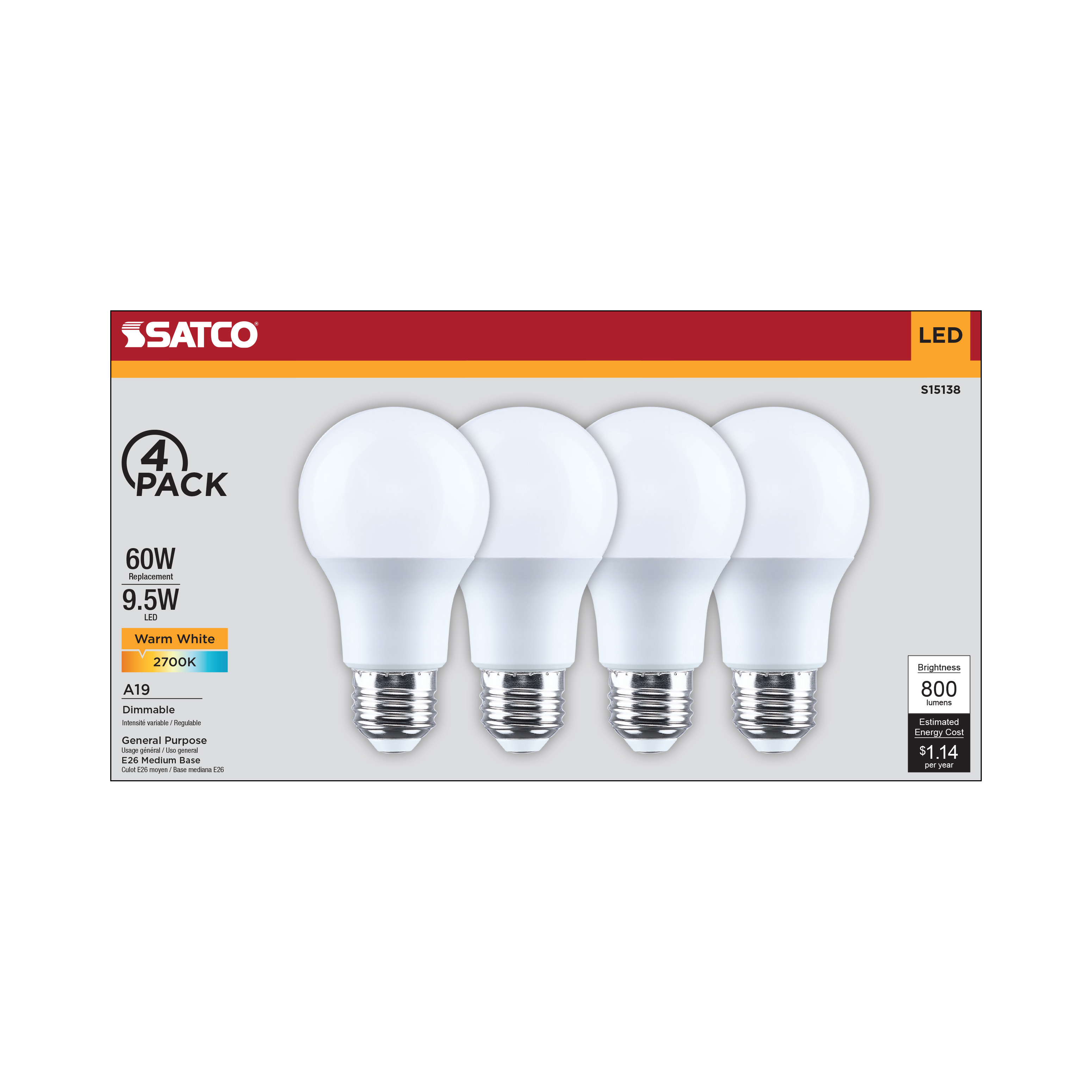 9.5A19L/827/E26/P/D/4PK - S15138