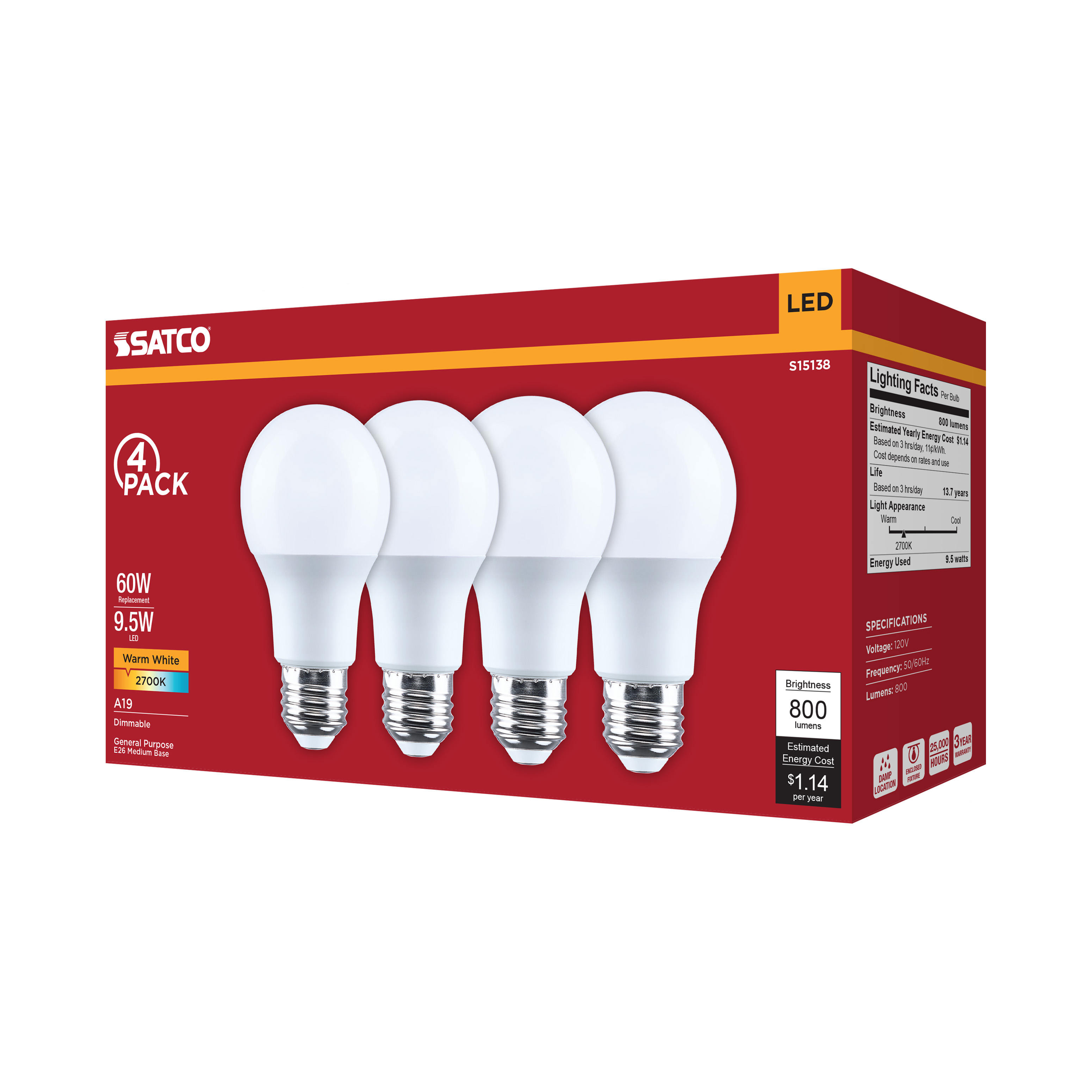 9.5A19L/827/E26/P/D/4PK - S15138