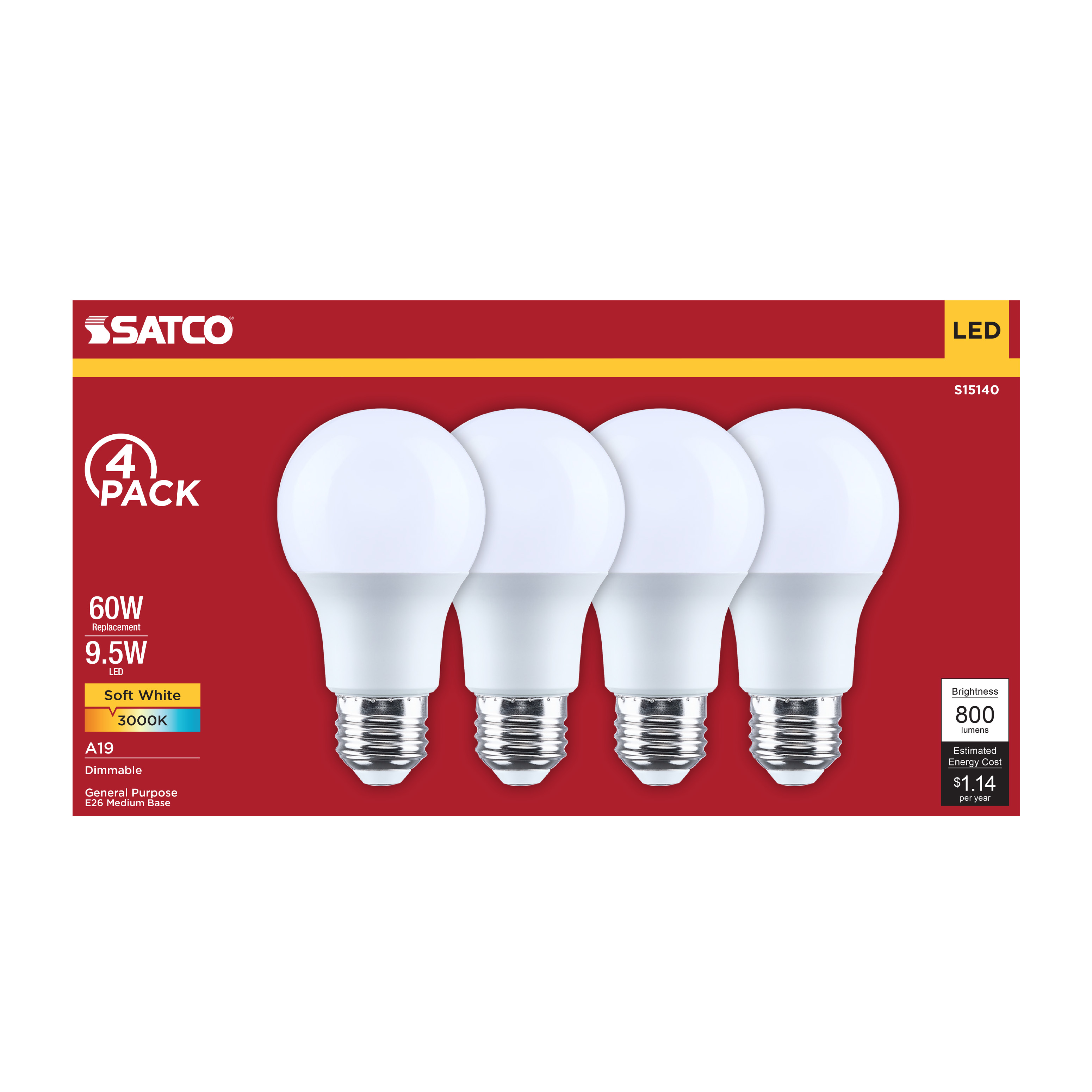 9.5A19L/830/E26/P/D/4PK - S15140