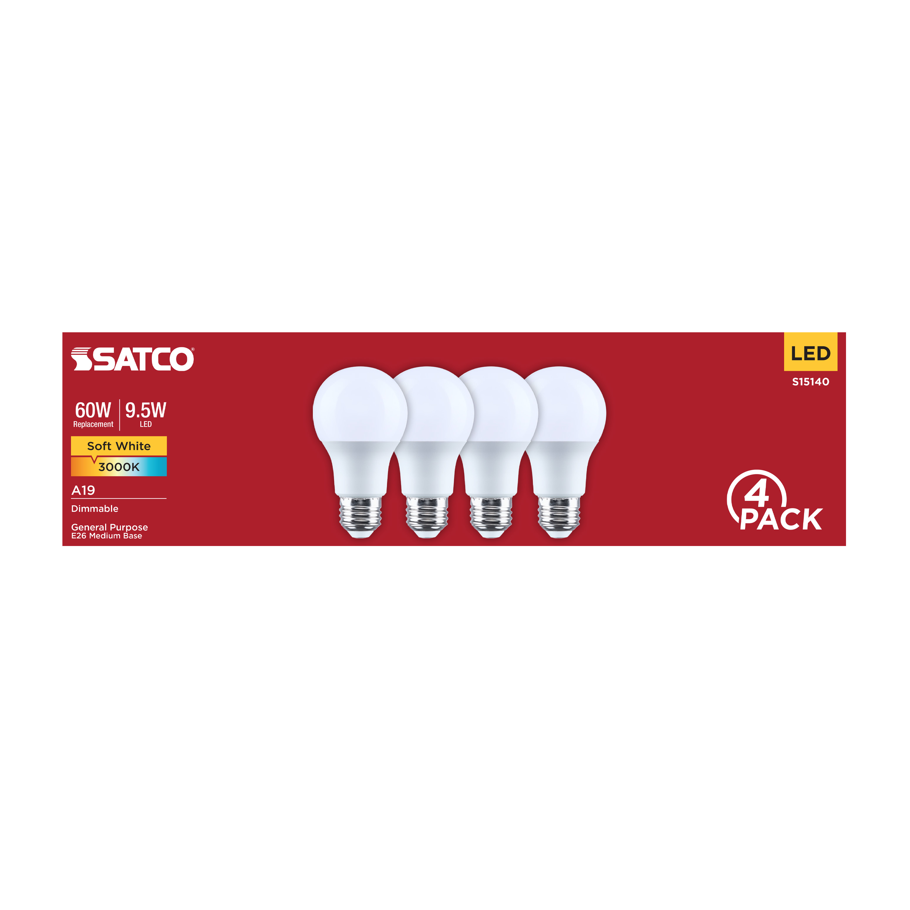 9.5A19L/830/E26/P/D/4PK - S15140