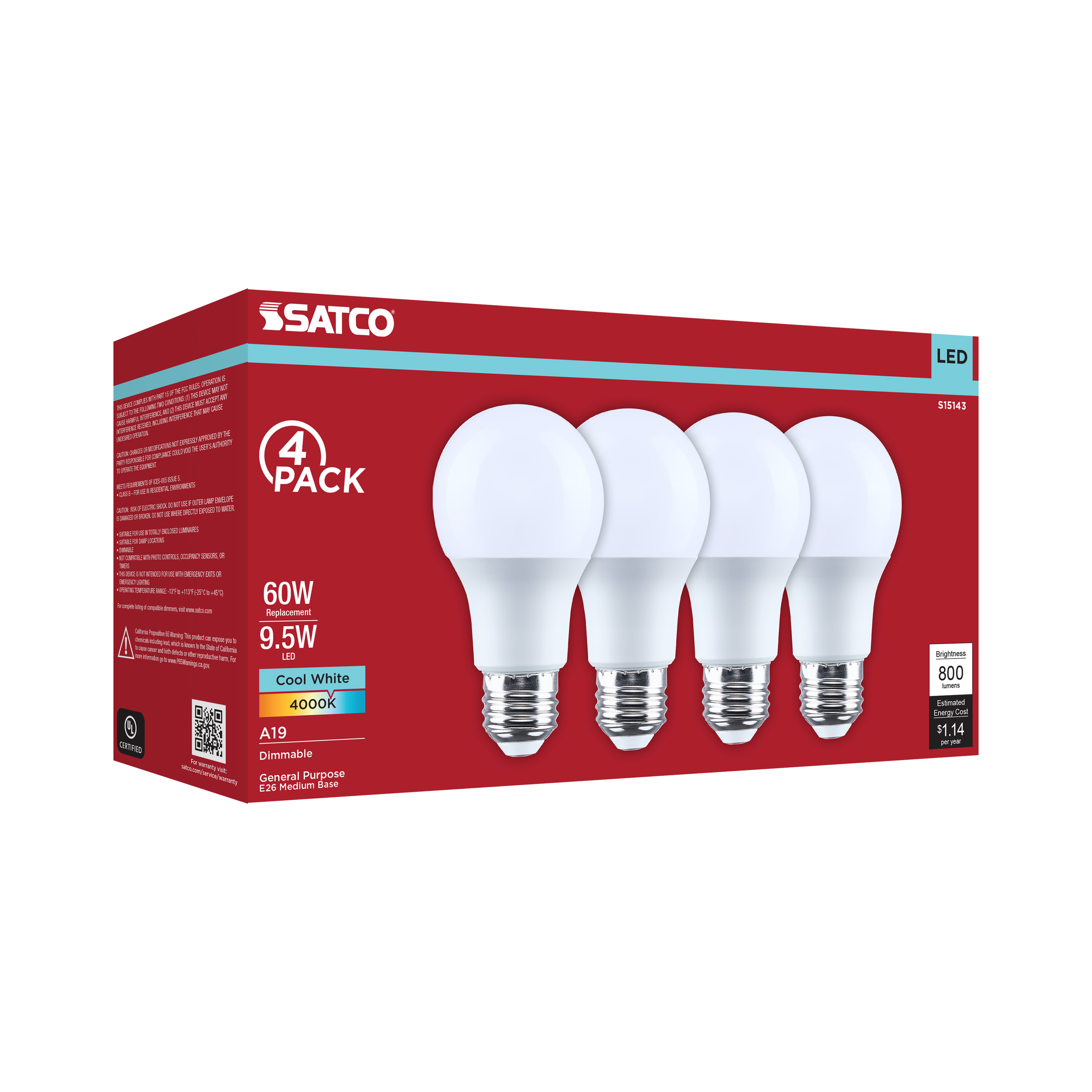 9.5A19L/840/E26/P/D/4PK - S15143