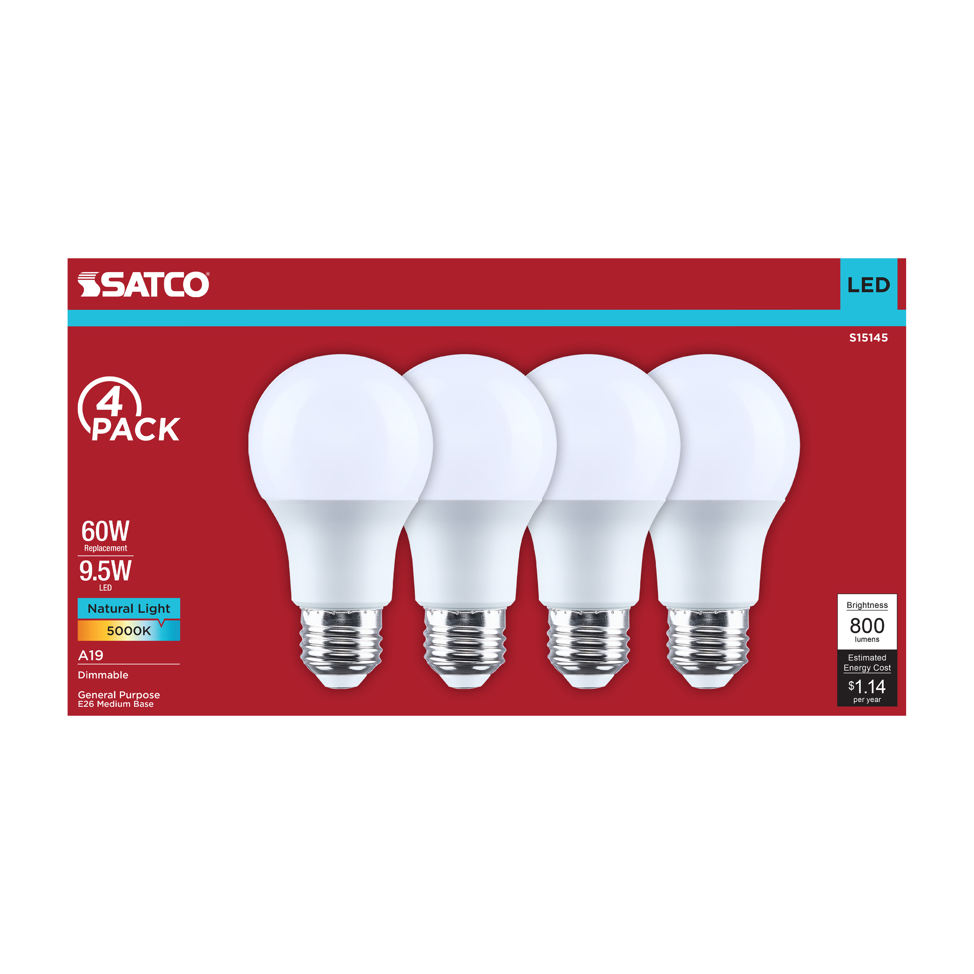 9.5A19L/850/E26/P/D/4PK - S15145
