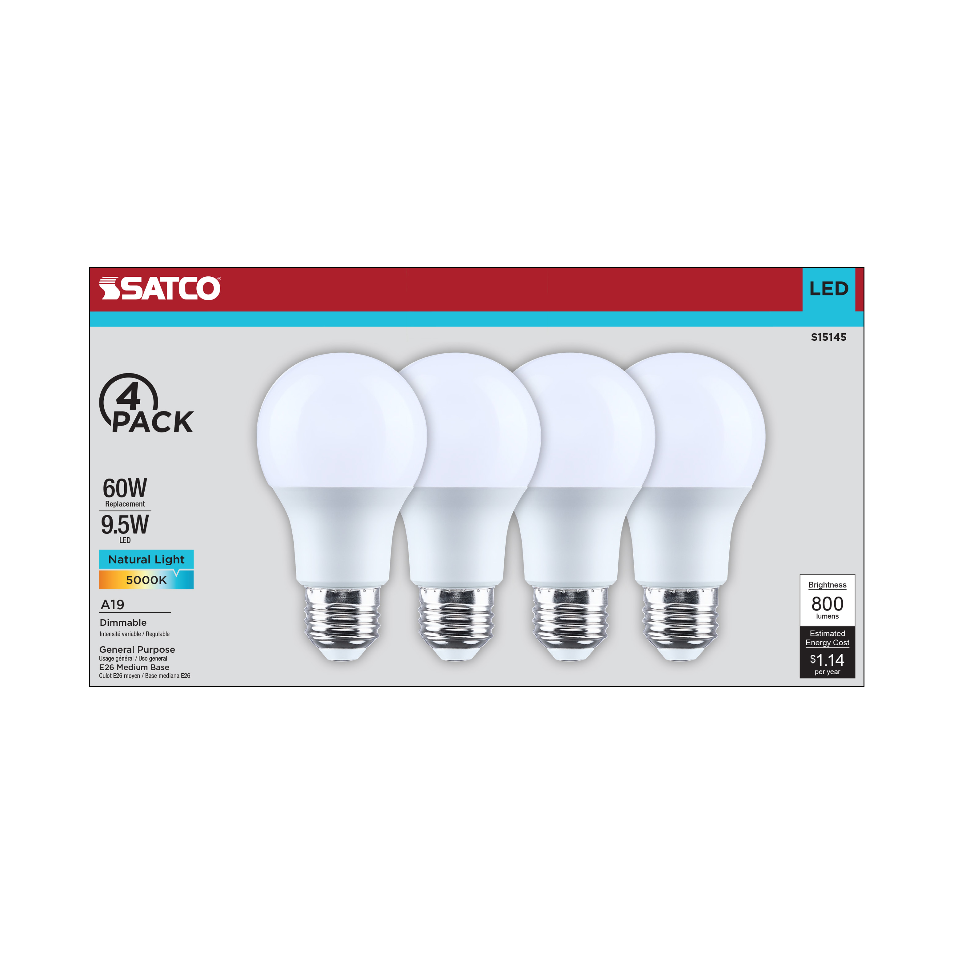 9.5A19L/850/E26/P/D/4PK - S15145