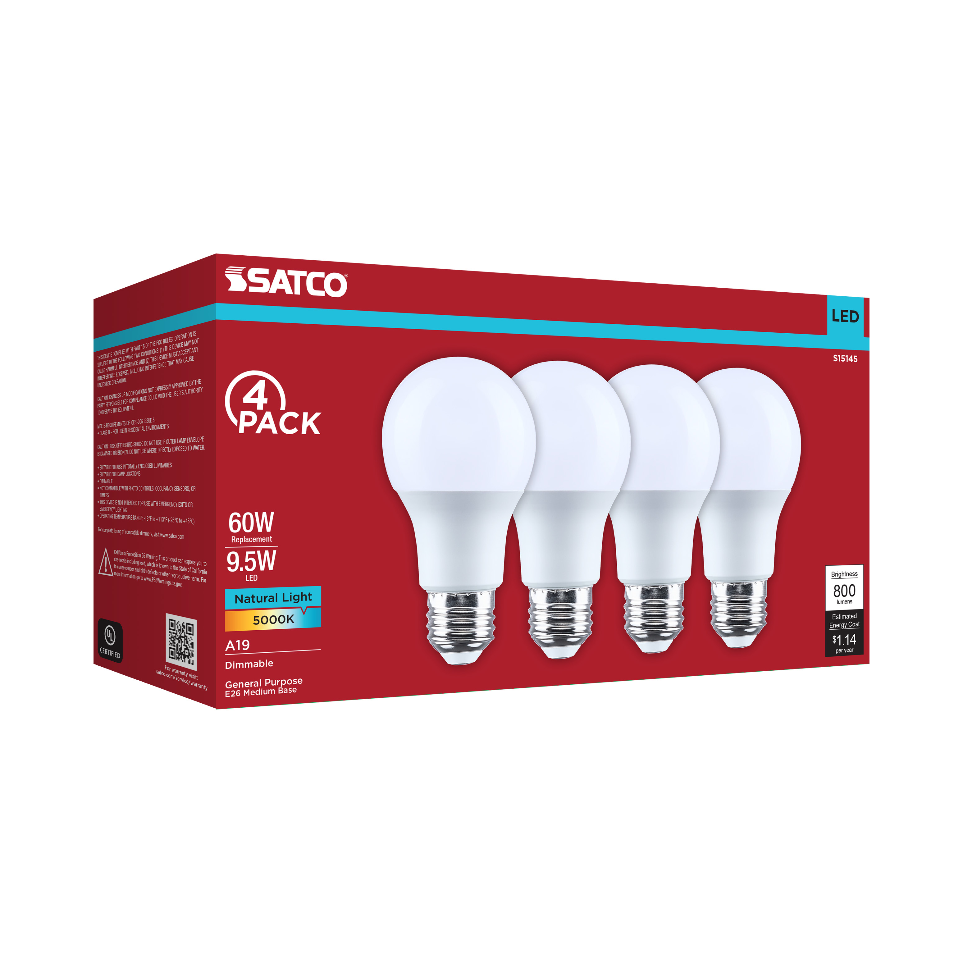 9.5A19L/850/E26/P/D/4PK - S15145