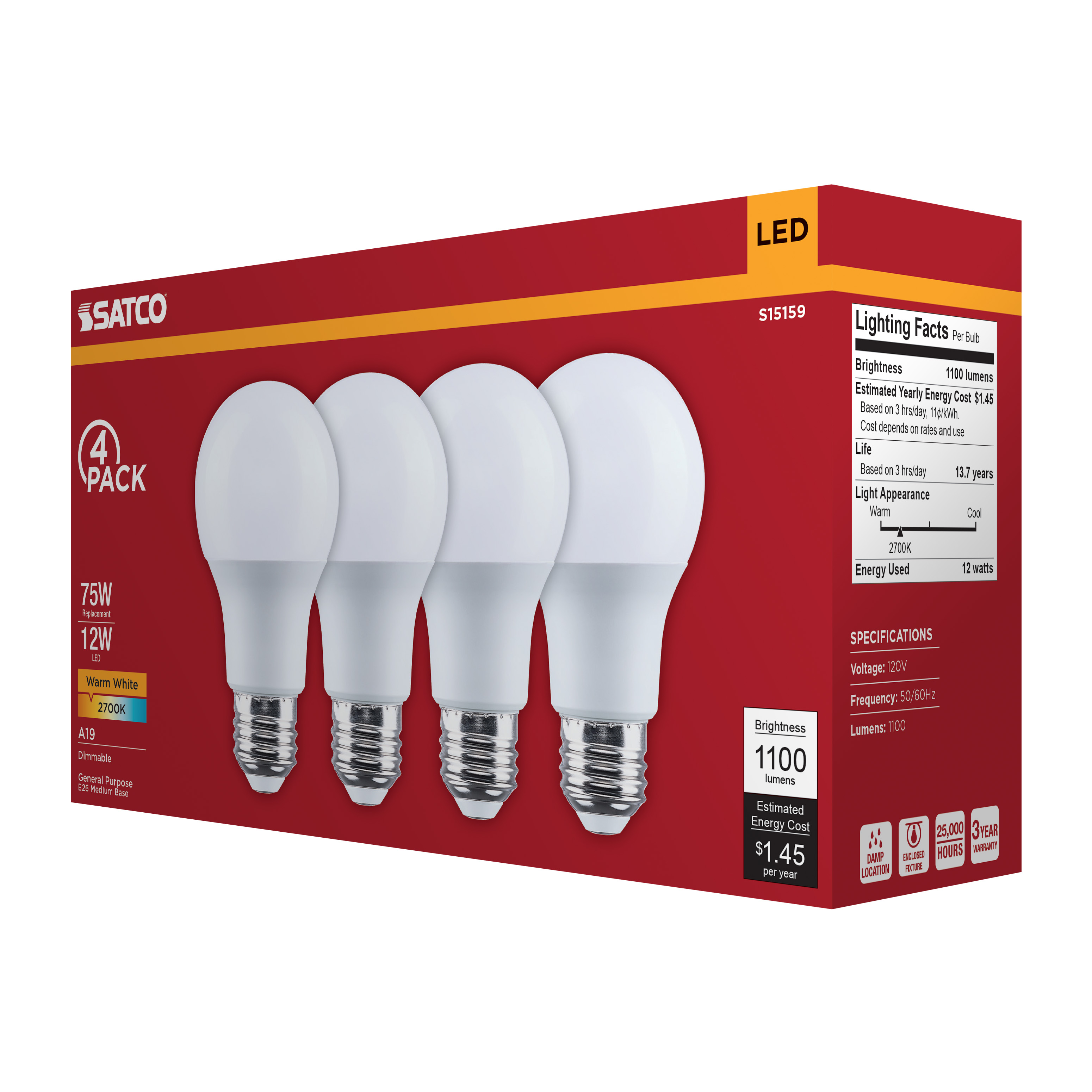 12A19L/827/E26/P/D/4PK - S15159