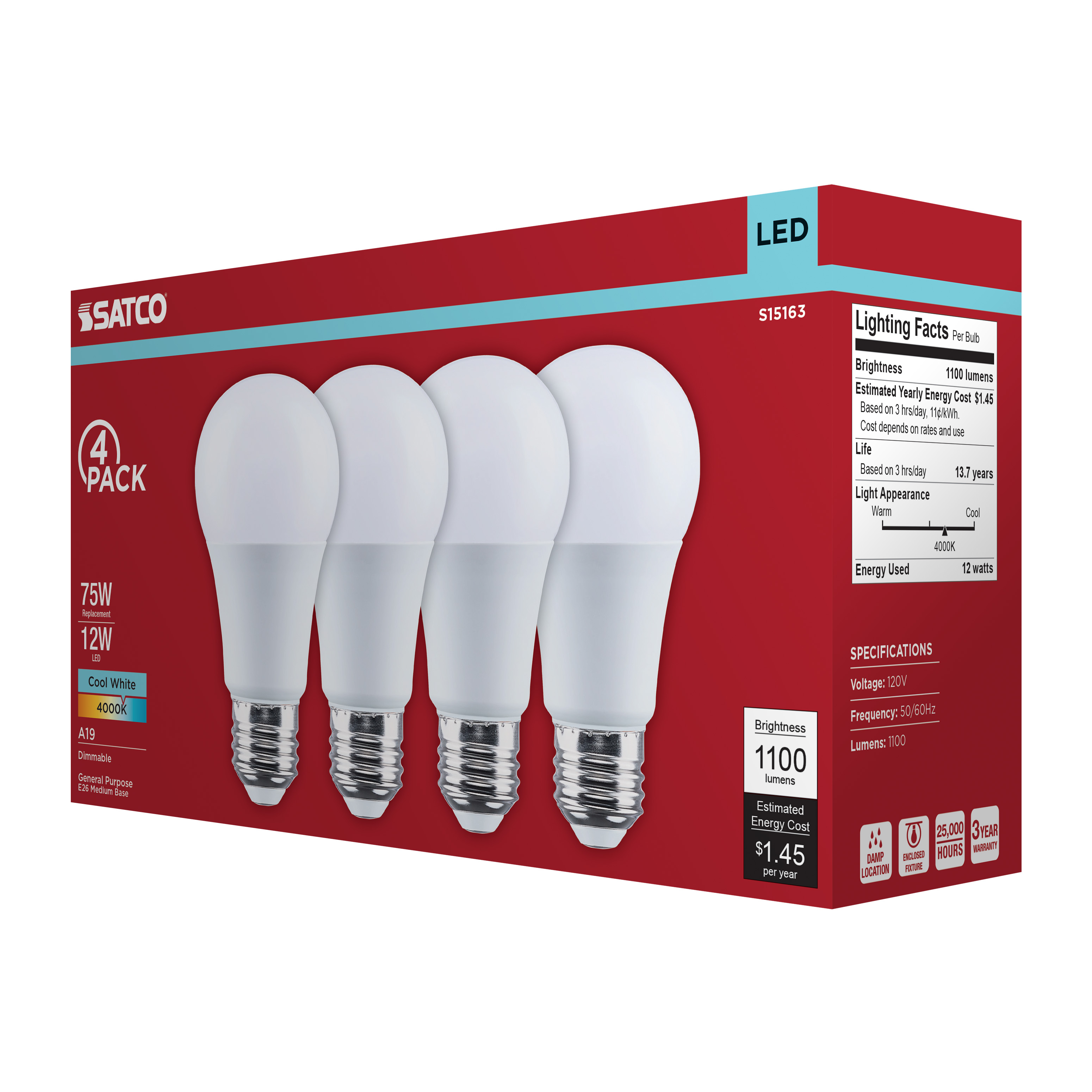12A19L/840/E26/P/D/4PK - S15163