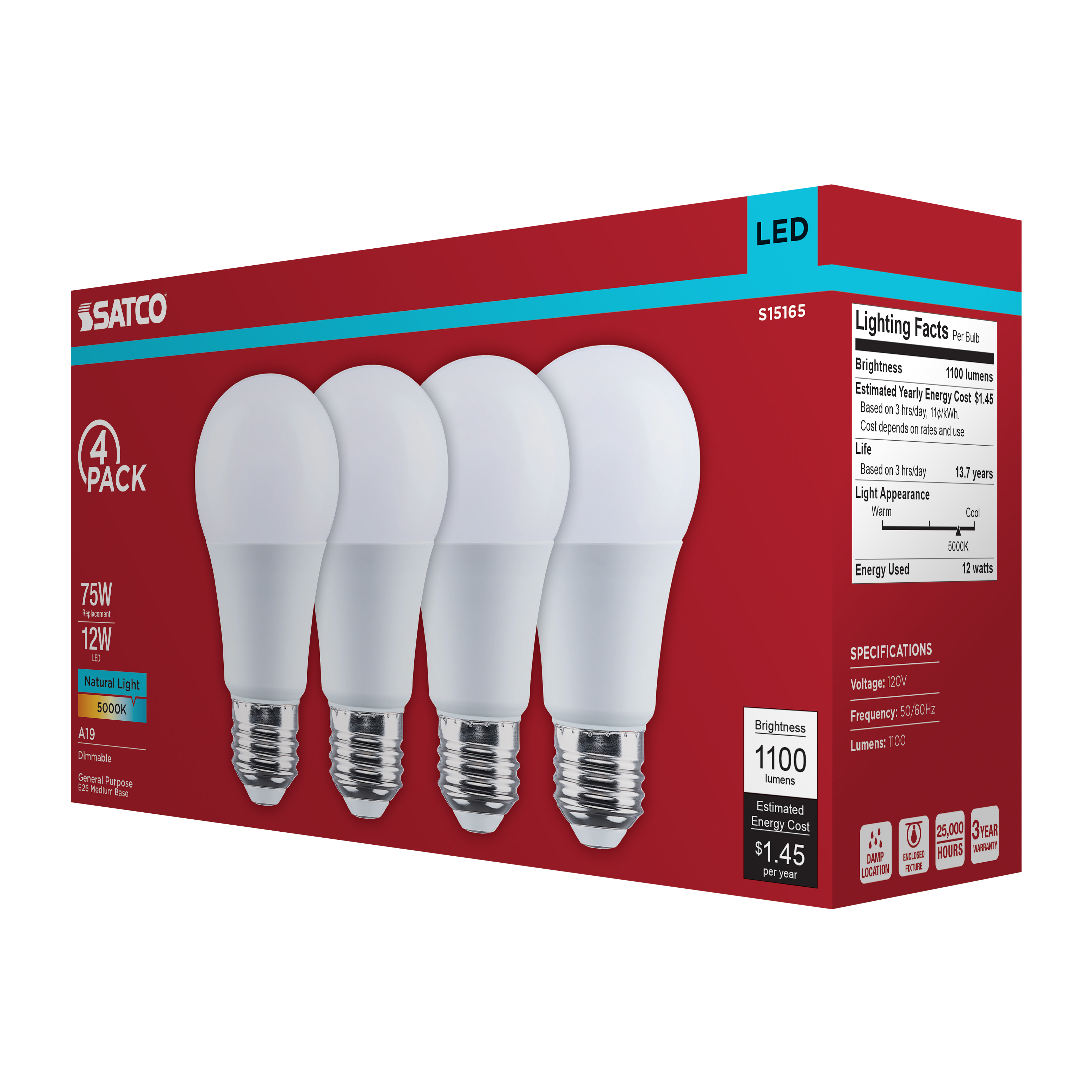 12A19L/850/E26/P/D/4PK - S15165