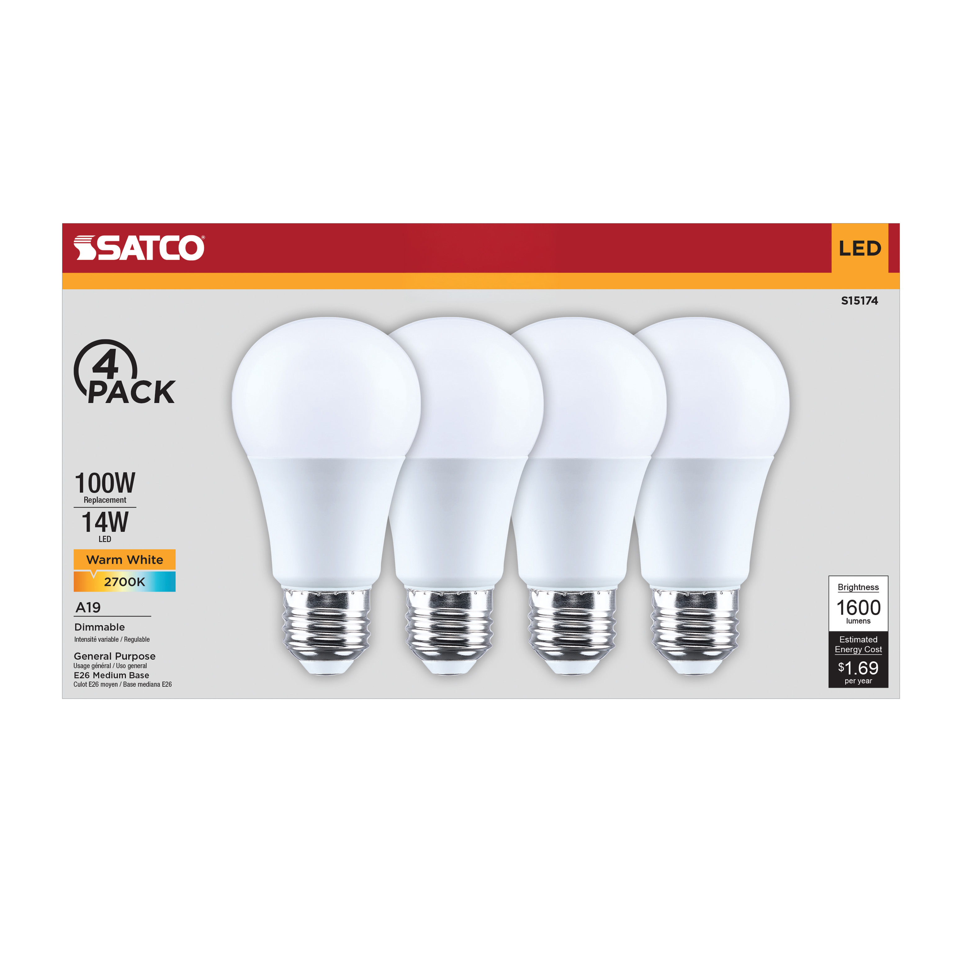 14A19L/827/E26/P/D/4PK - S15174