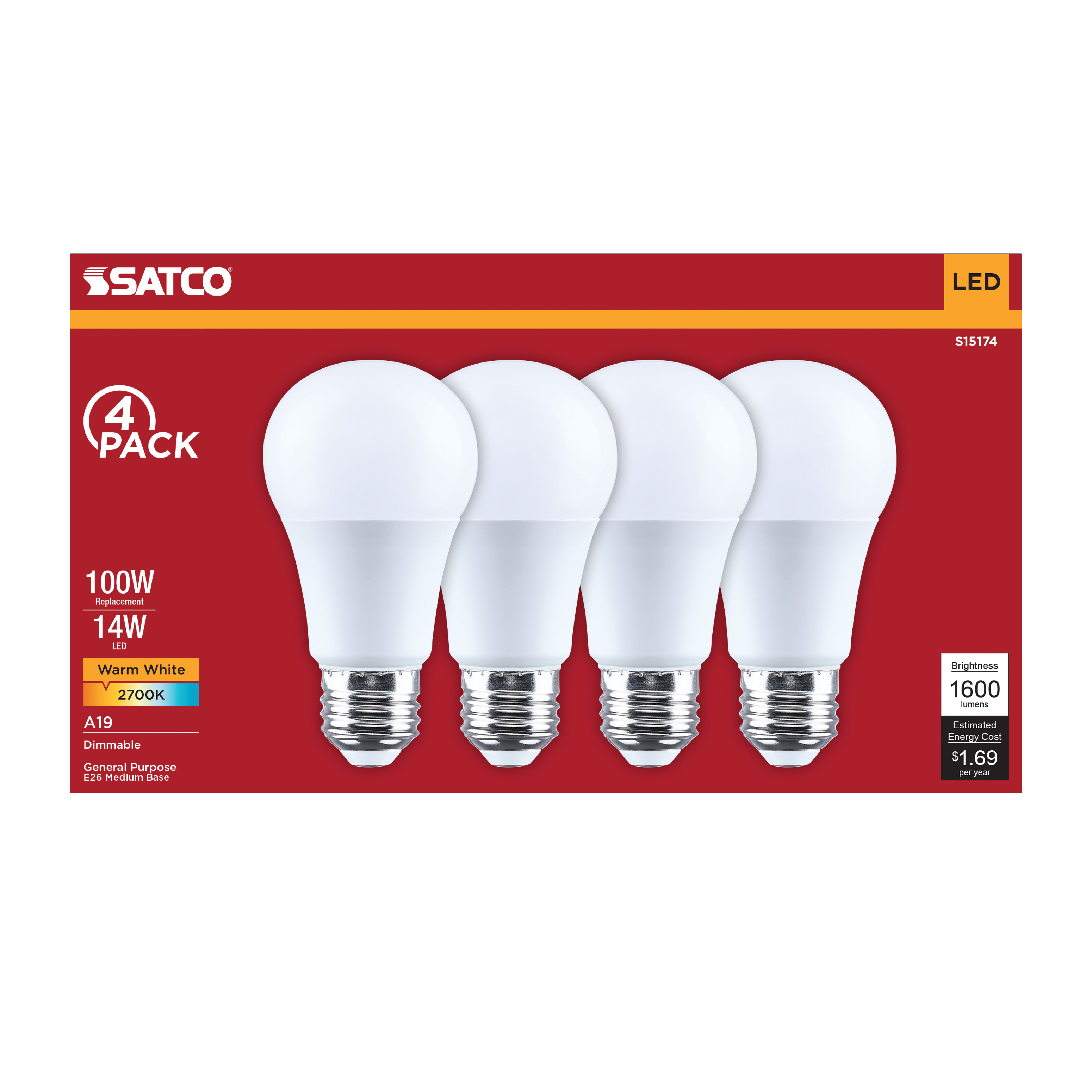14A19L/827/E26/P/D/4PK - S15174