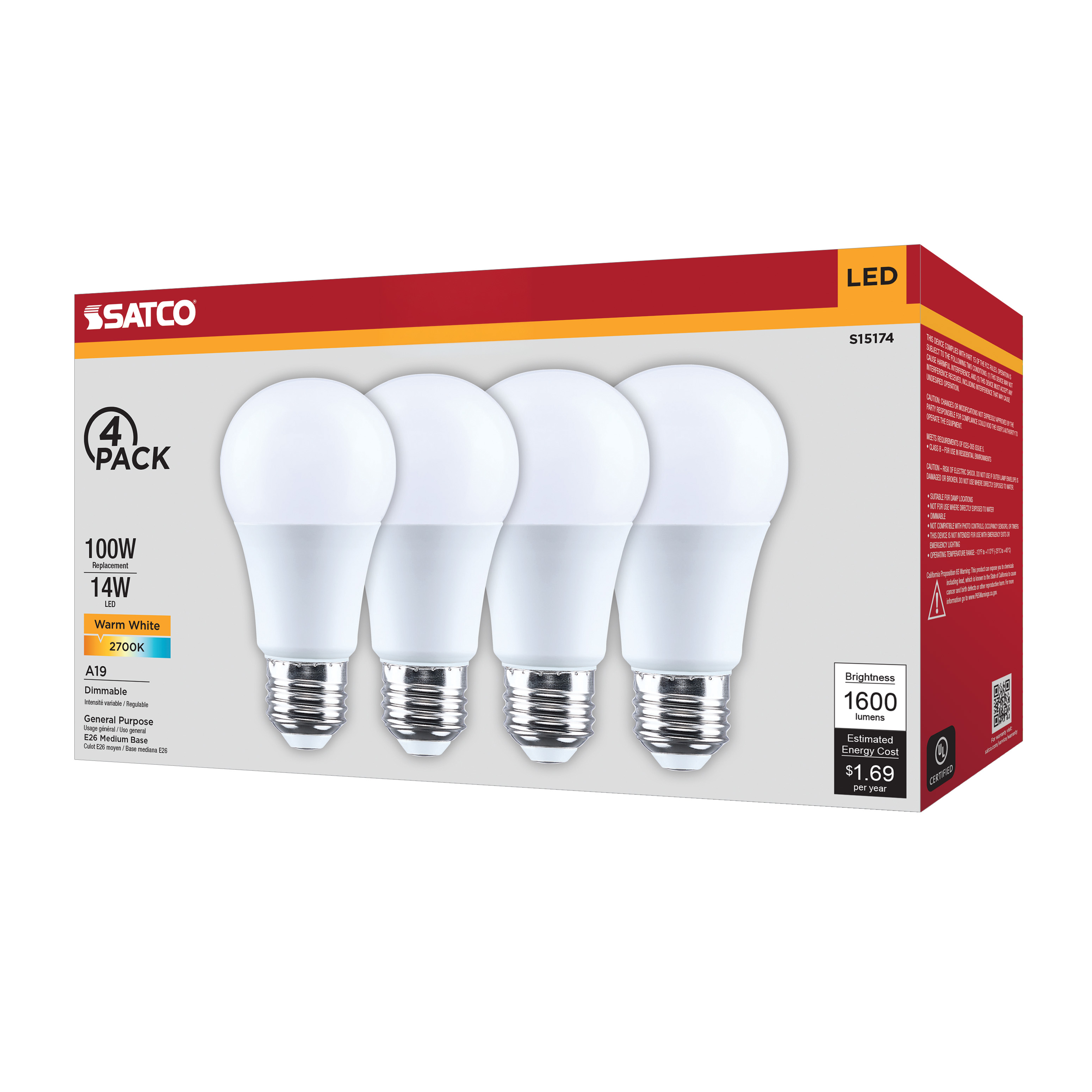 14A19L/827/E26/P/D/4PK - S15174