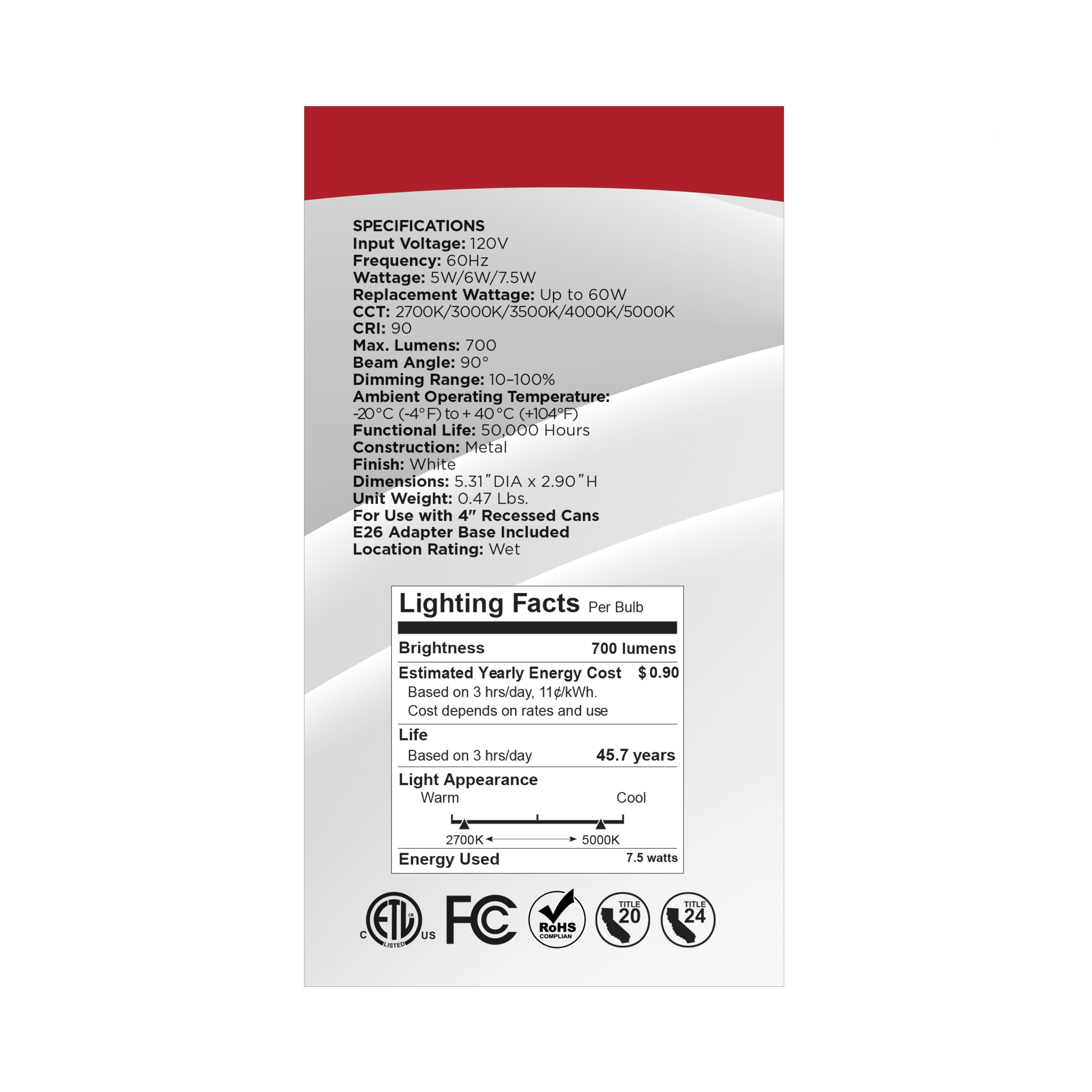 7.5LED/RDL/4/WS/5CCT/RD - S18800