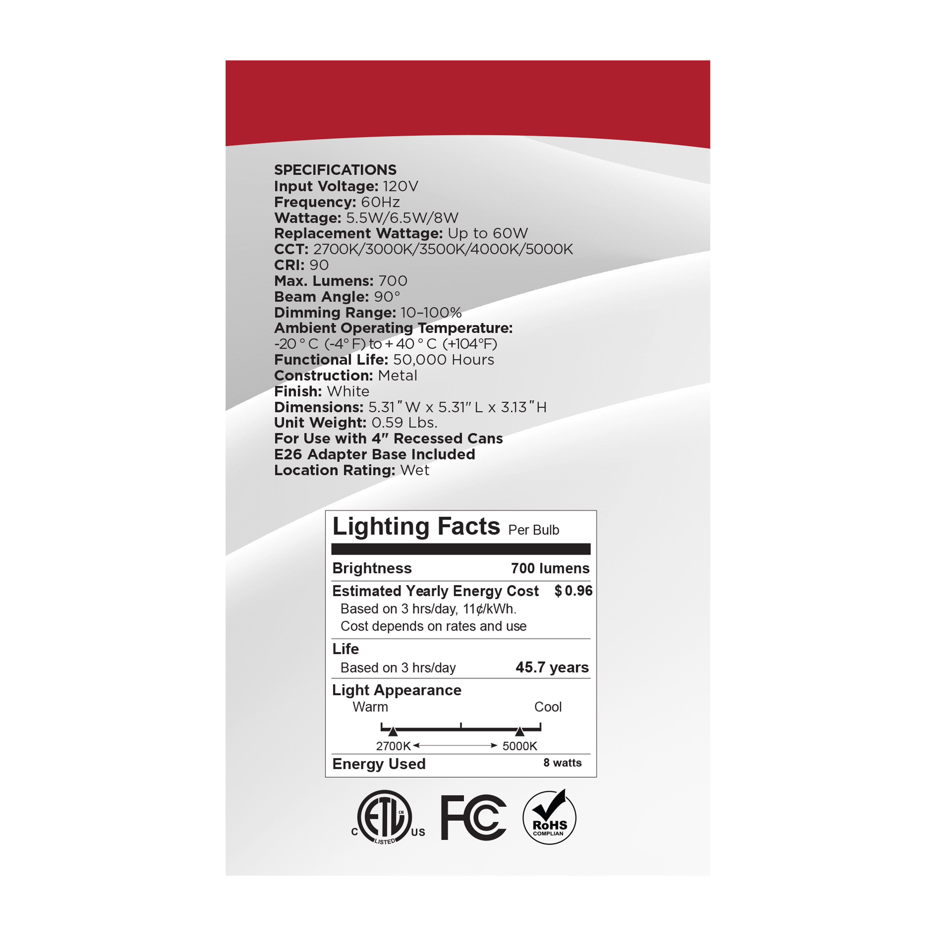 8LED/RDL/4/WS/5CCT/SQ - S18802