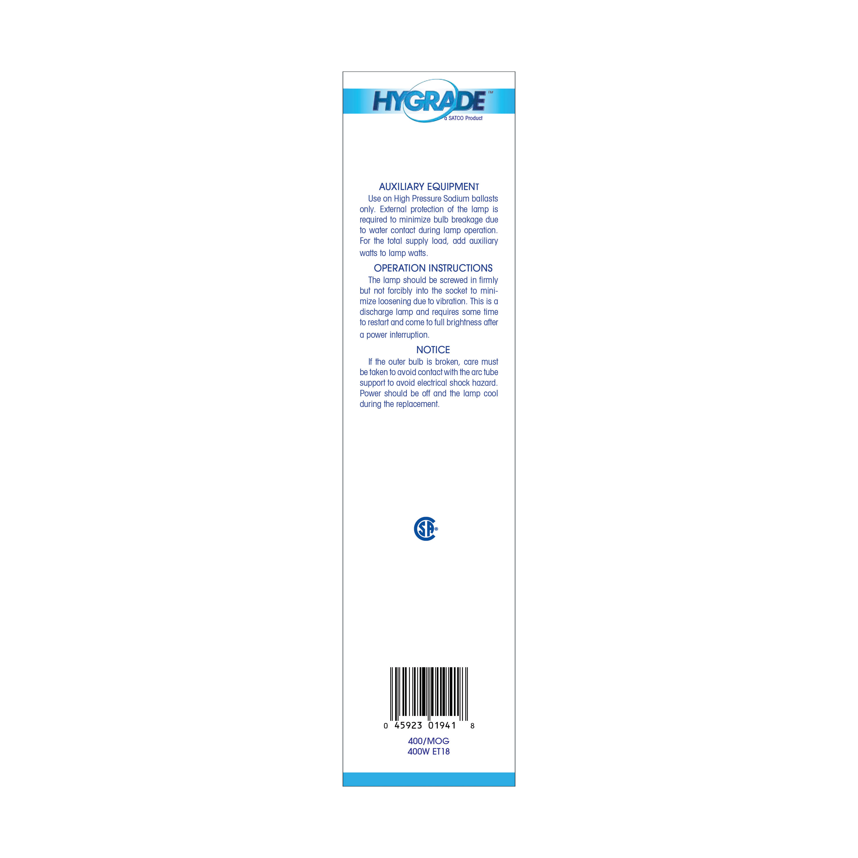 LU400 CLEAR HPS MOG ET18 - S1941