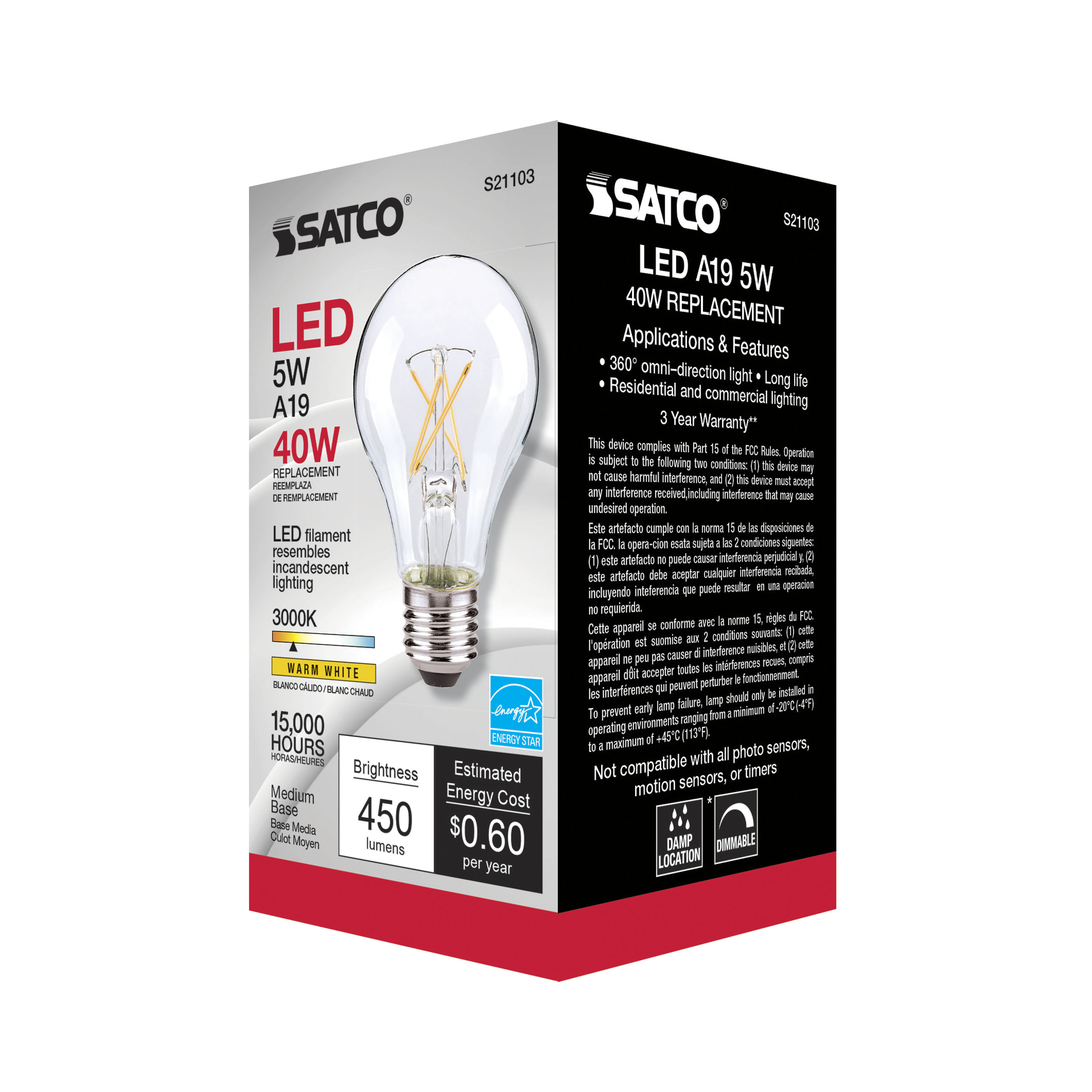 5A19/CL/LED/E26/3K/ES/120V - S21103