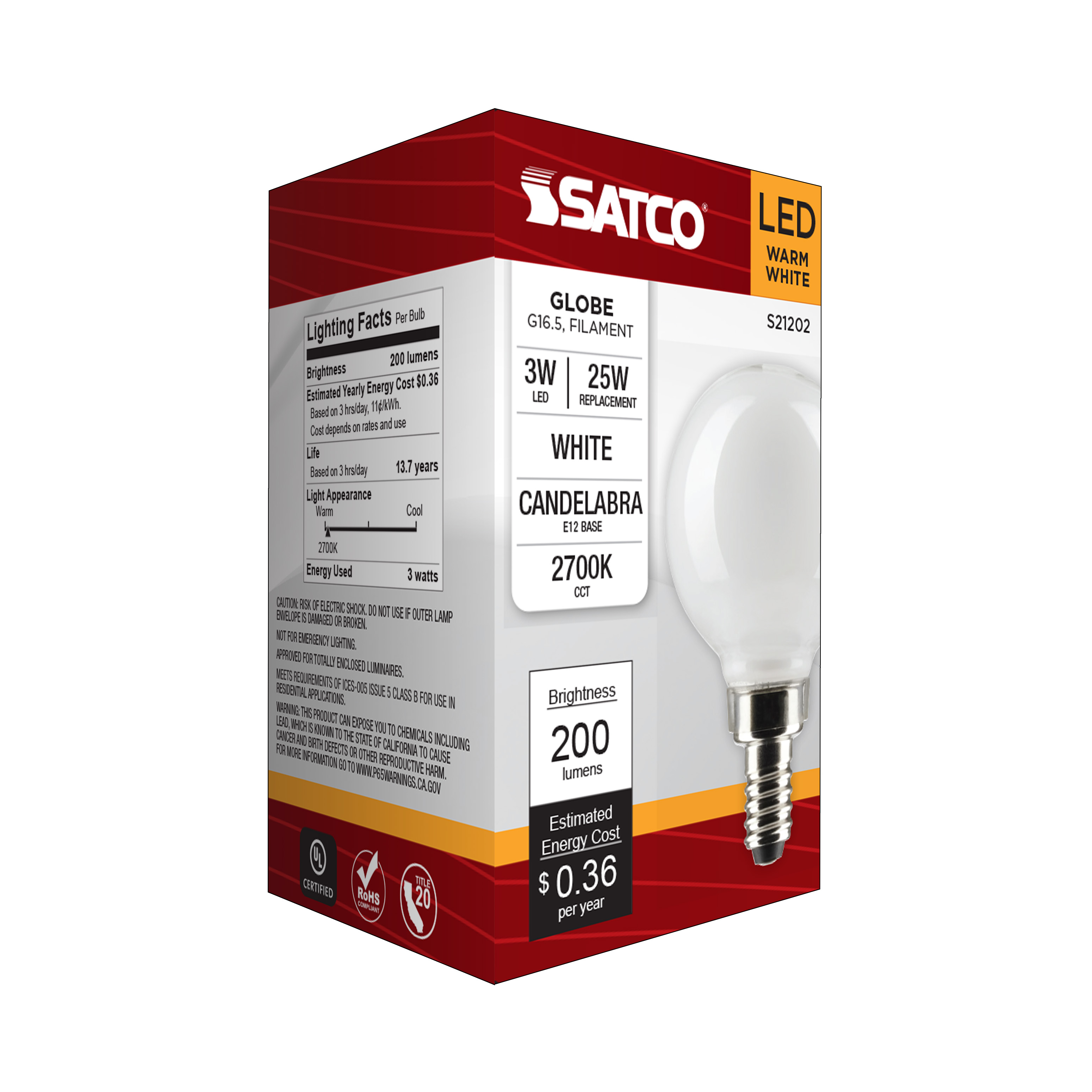 3G16.5/LED/WH/927/120V/E12 - S21202