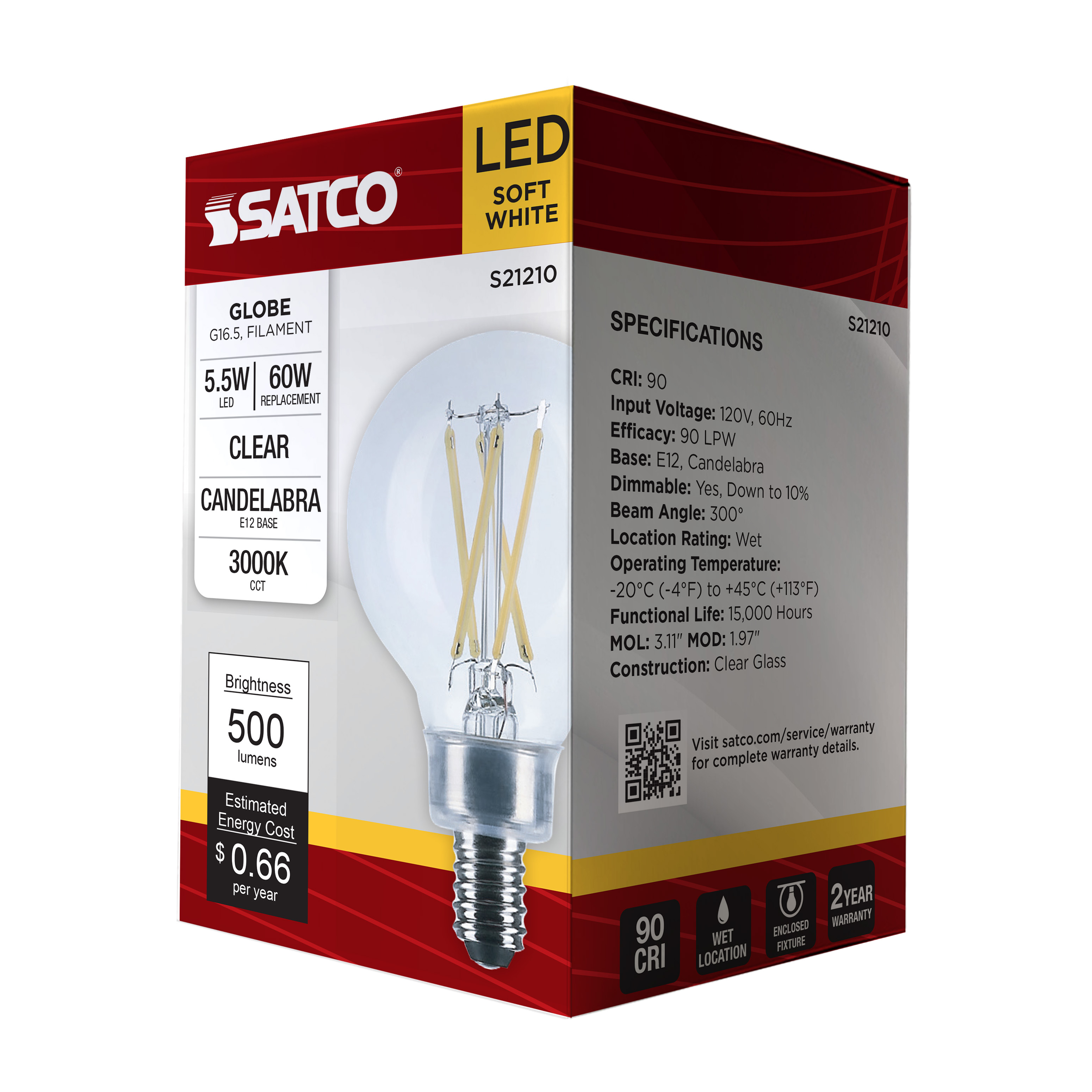 5.5G16.5/LED/CL/930/120V/E12 - S21210