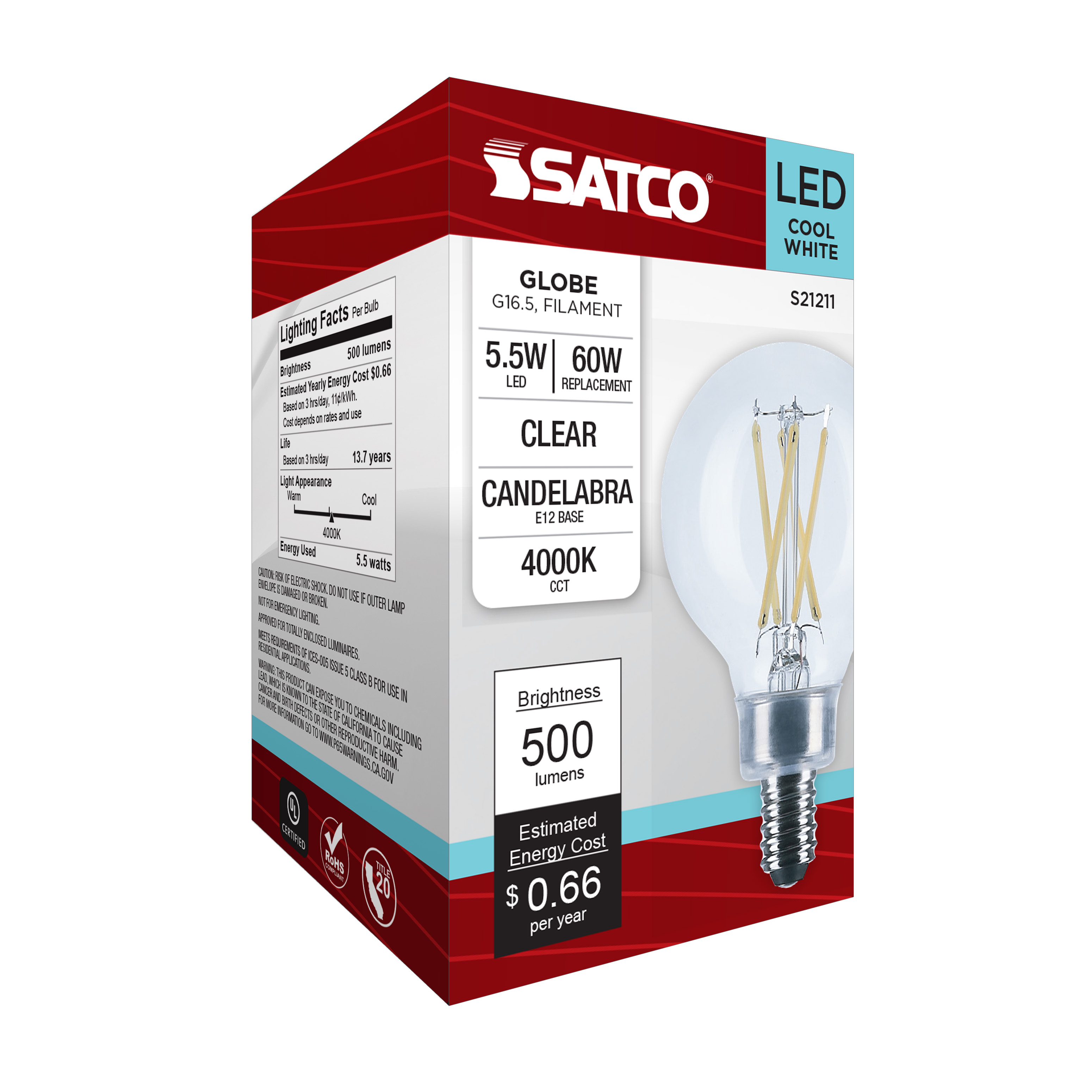 5.5G16.5/LED/CL/940/120V/E12 - S21211