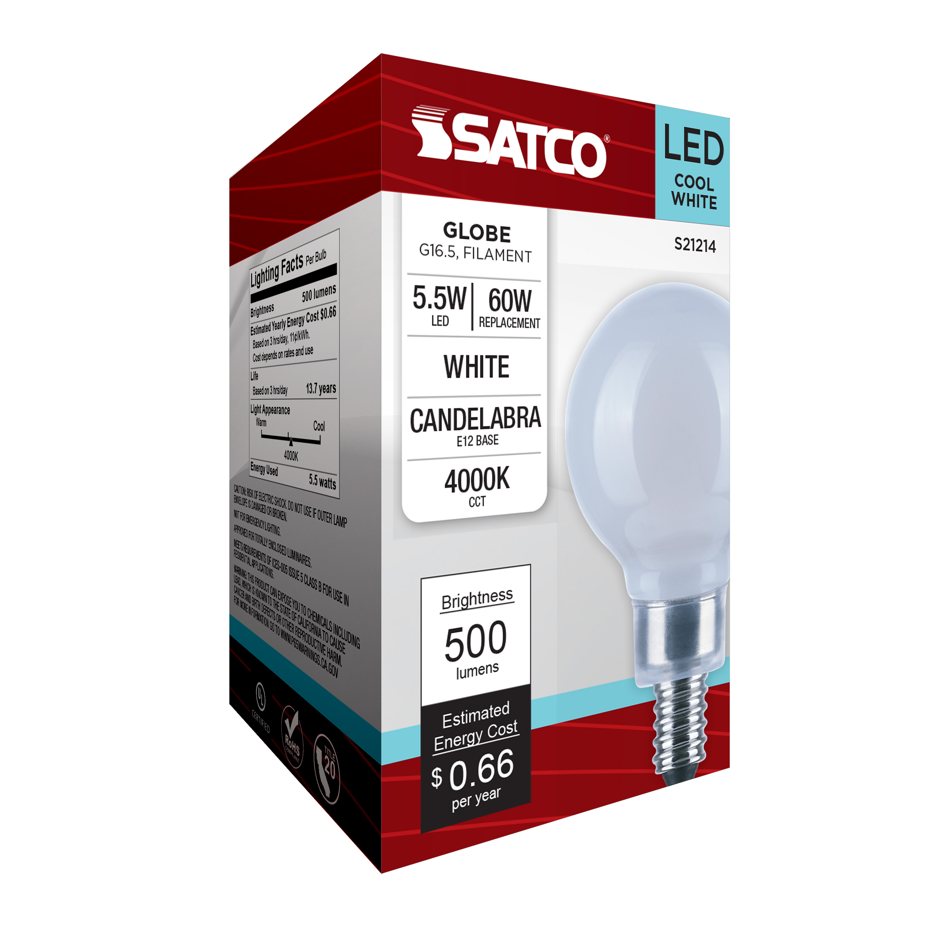 5.5G16.5/LED/WH/940/120V/E12 - S21214