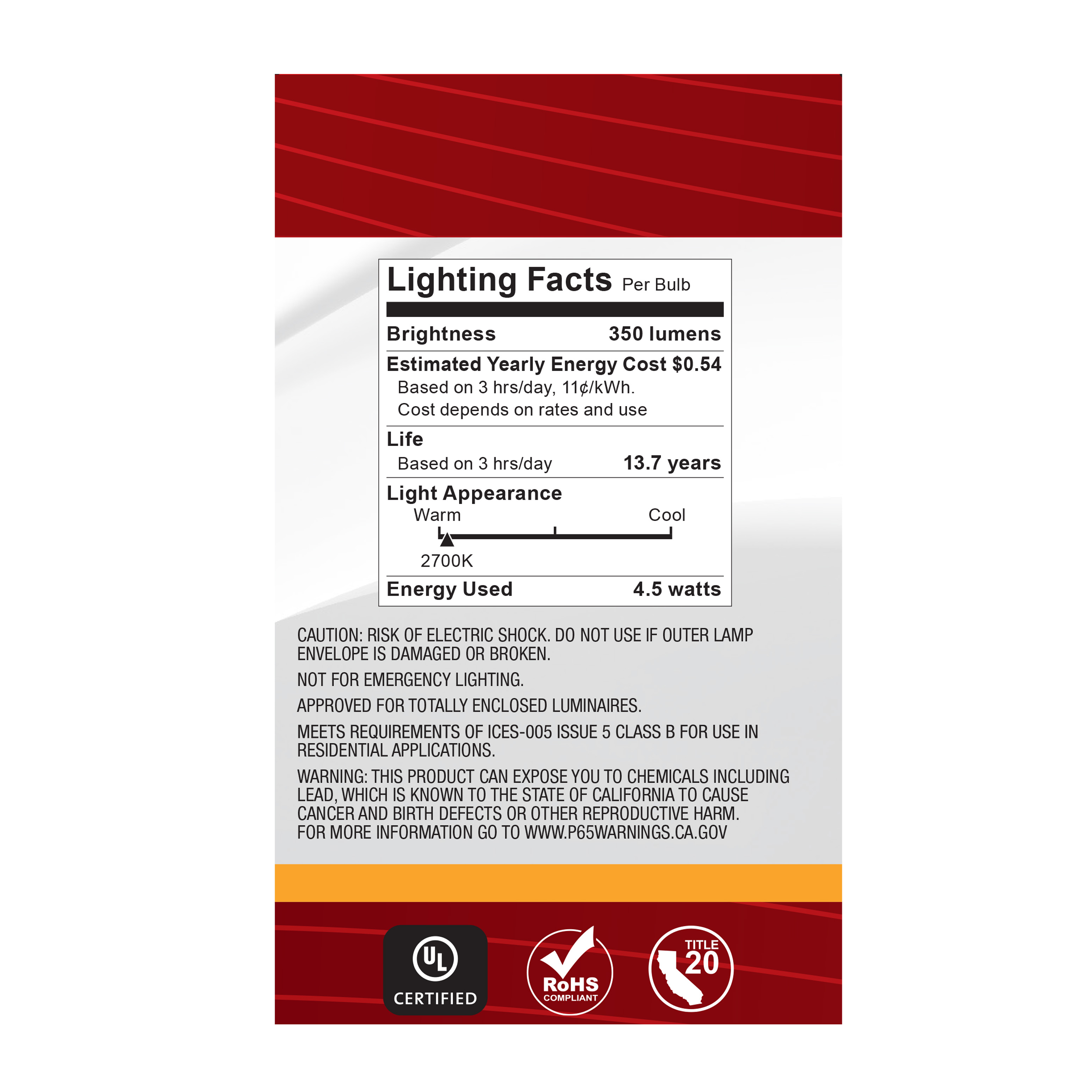 4.5G16.5/LED/WH/927/120V/E26 - S21218