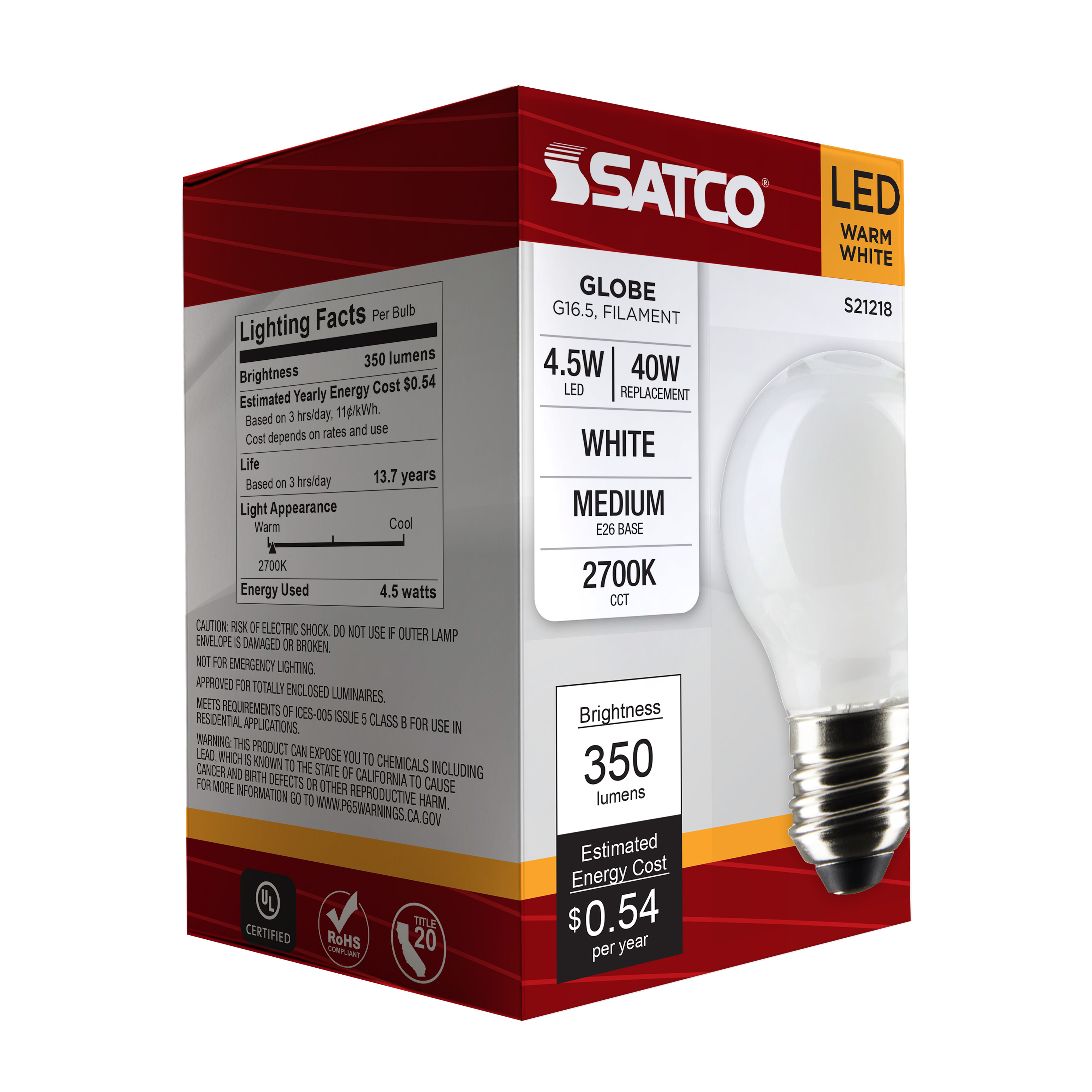 4.5G16.5/LED/WH/927/120V/E26 - S21218