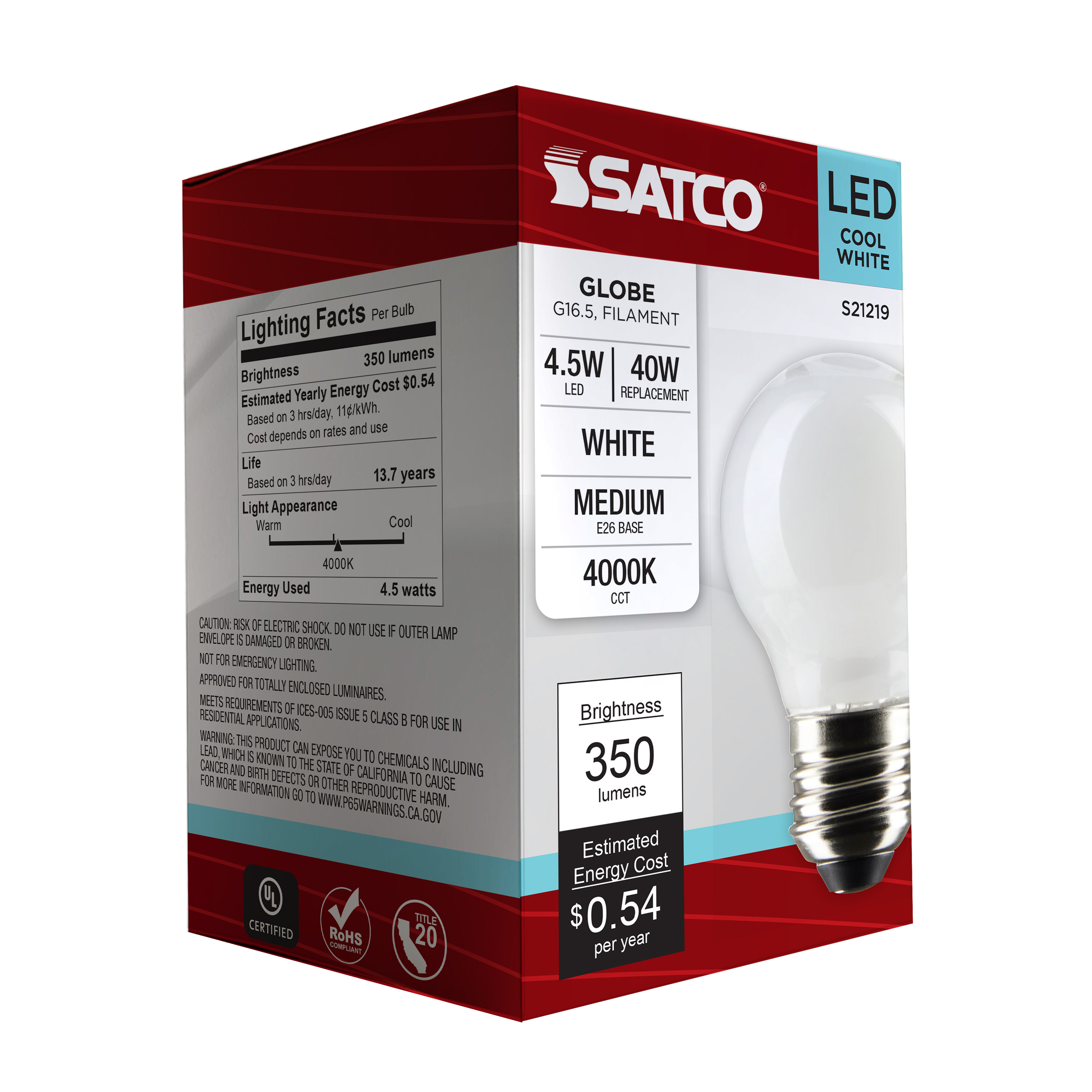4.5G16.5/LED/WH/940/120V/E26 - S21219