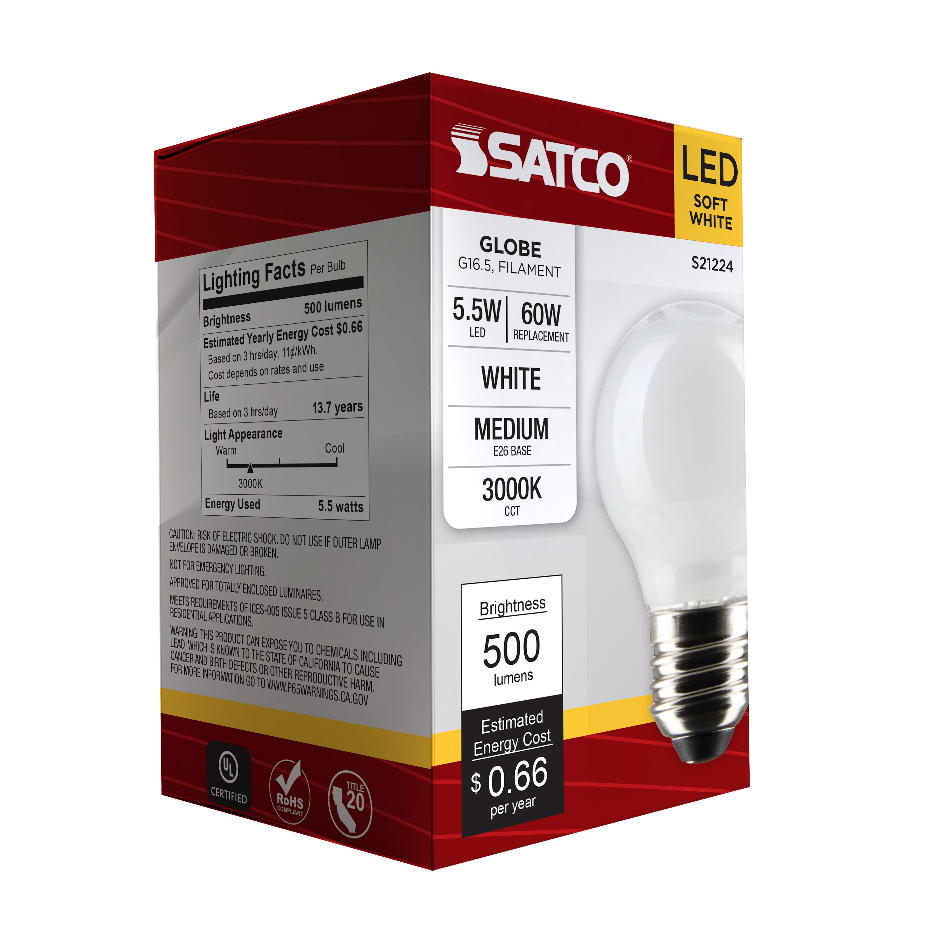 5.5G16.5/LED/WH/930/120V/E26 - S21224