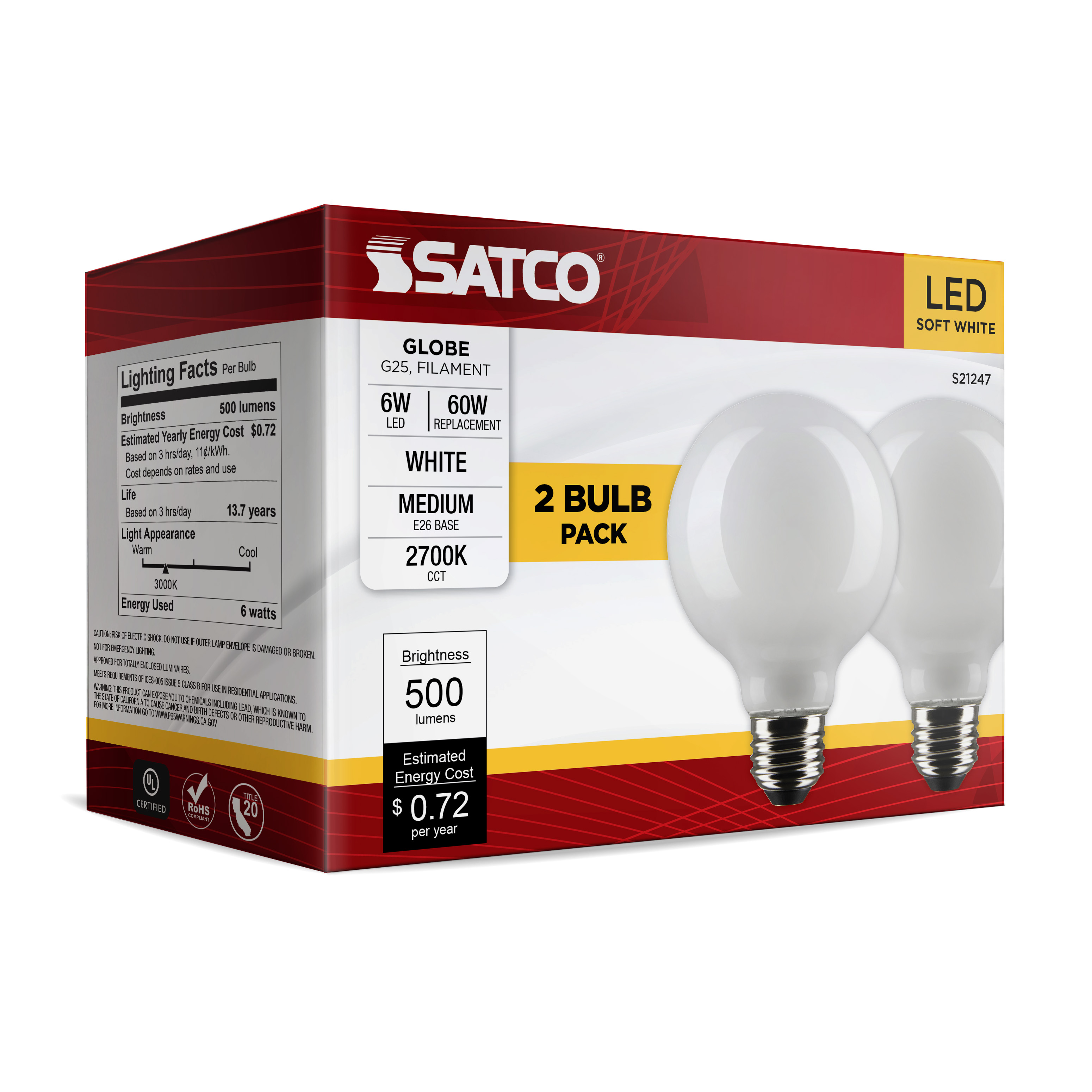 6G25/LED/WH/927/120V/2PK - S21247