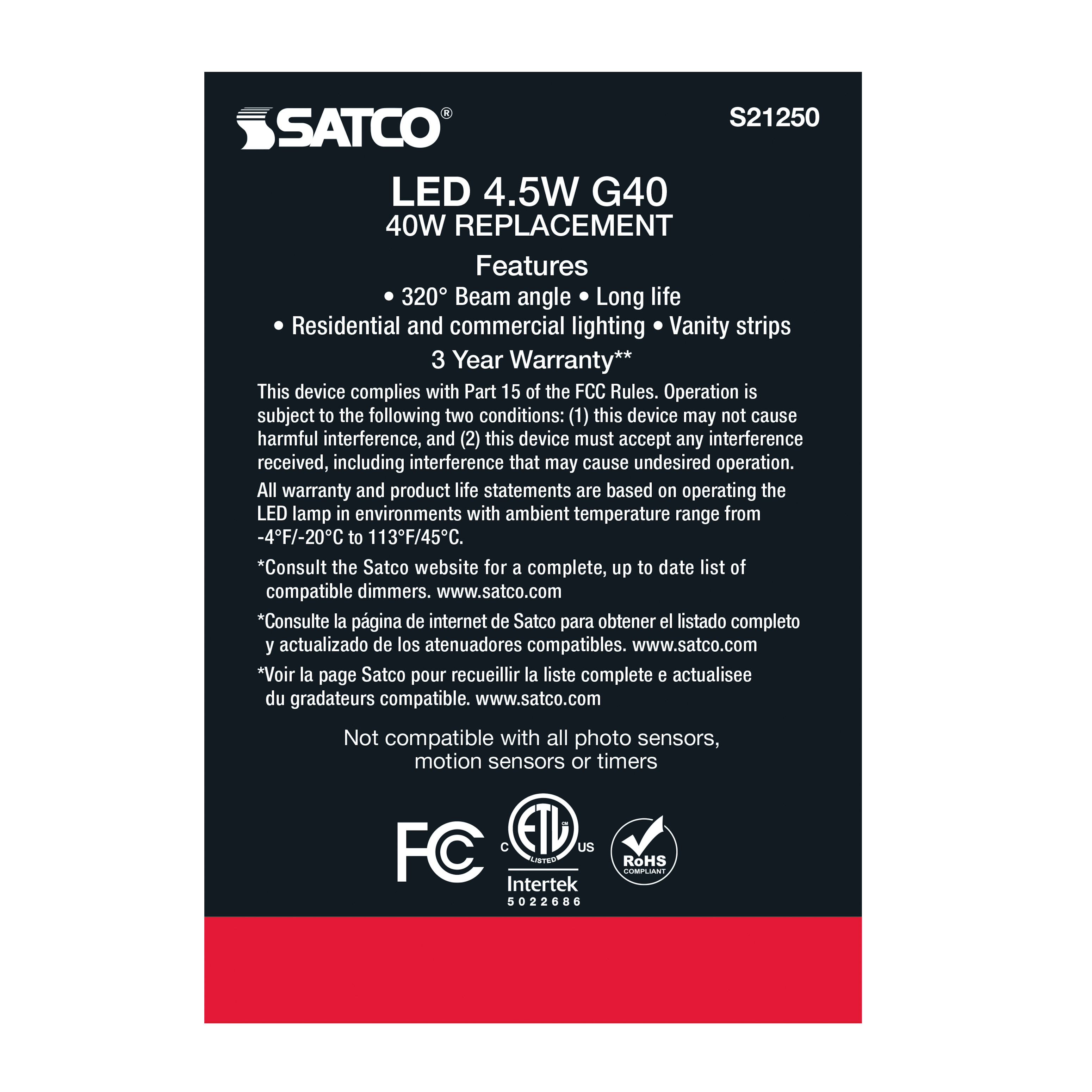 4.5G40/WH/LED/E26/927/120V - S21250