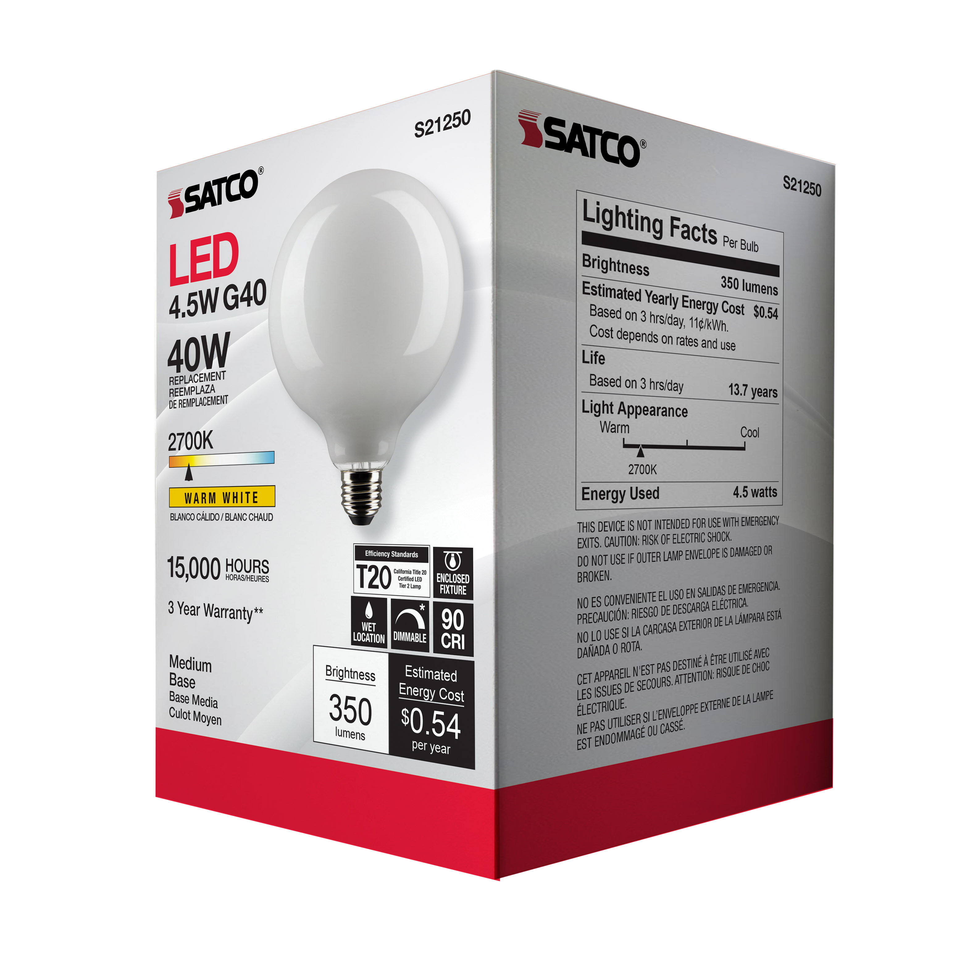 4.5G40/WH/LED/E26/927/120V - S21250