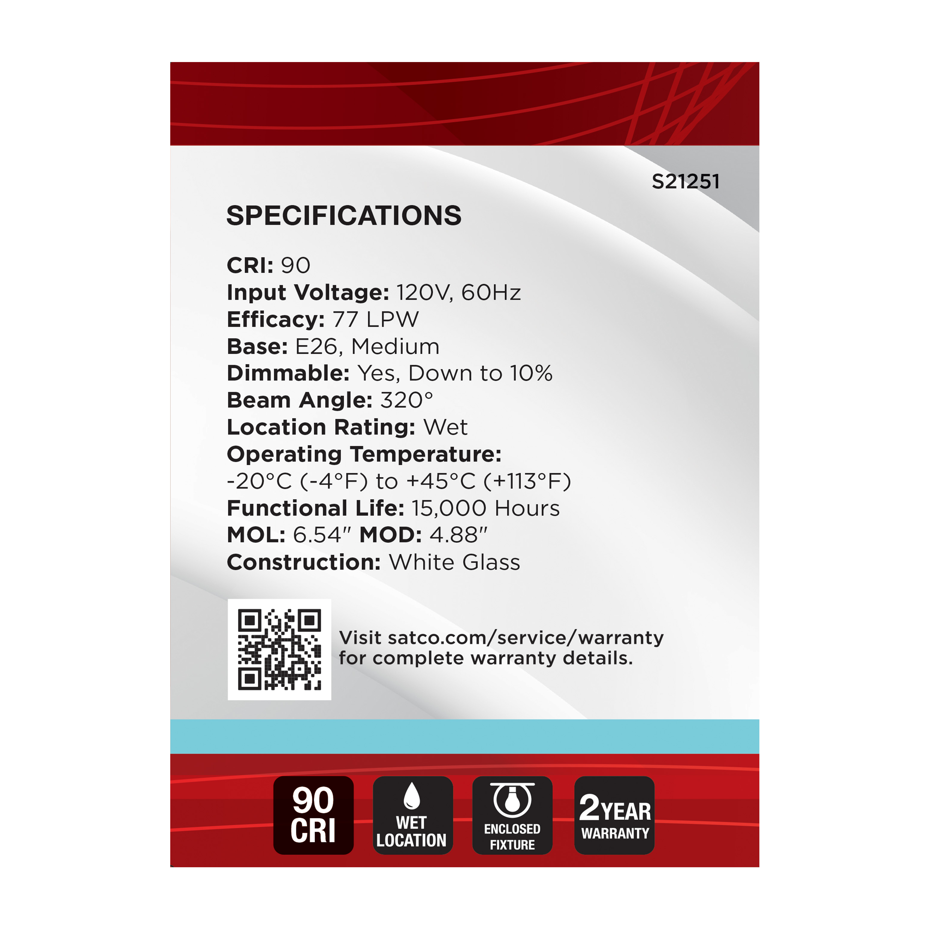 4.5G40/WH/LED/E26/940/120V - S21251